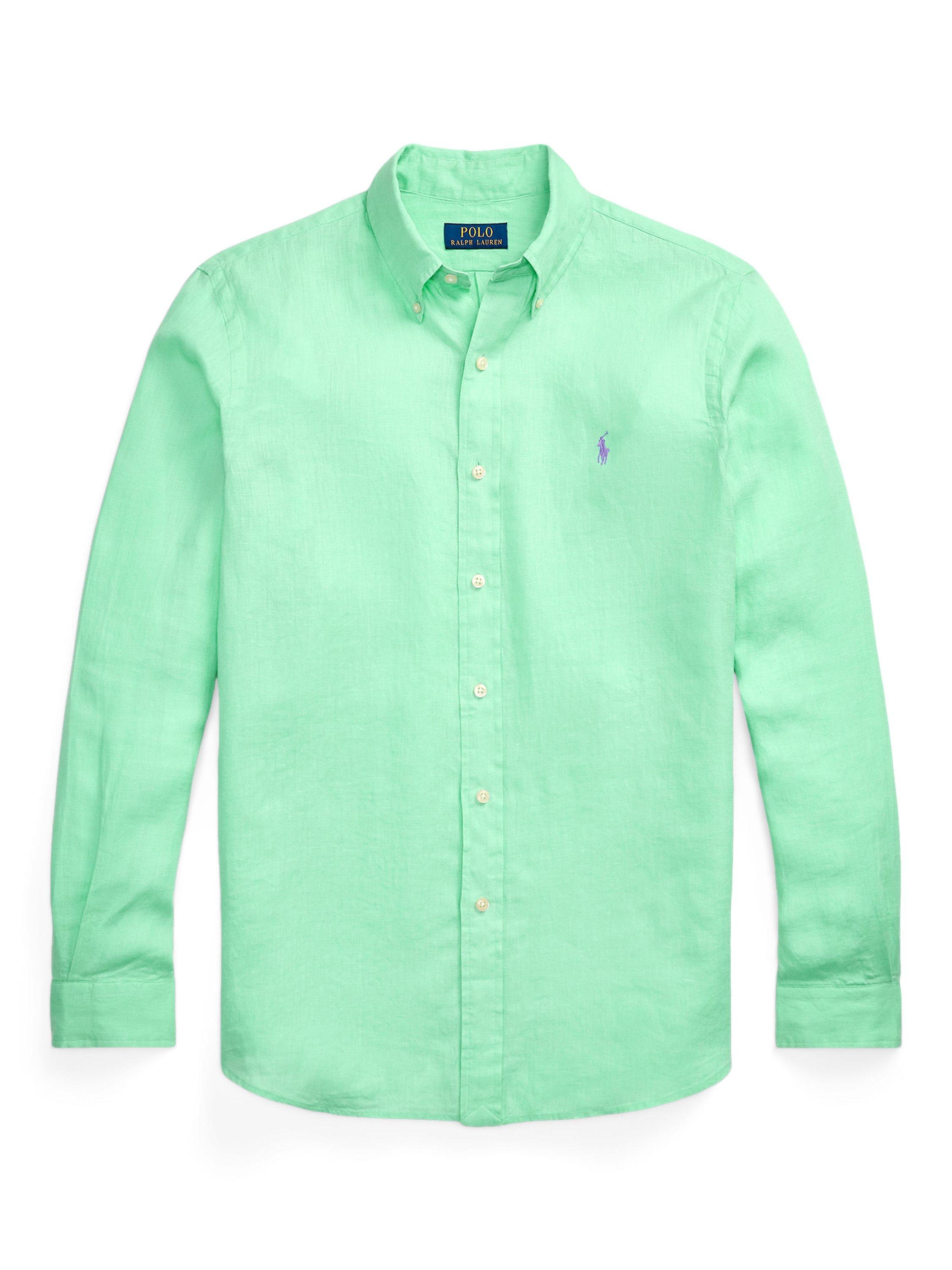 Product image 5 of 5, which shows Polo Ralph Lauren Linen Custom Fit Logo Shirt, Aqua Verde, S