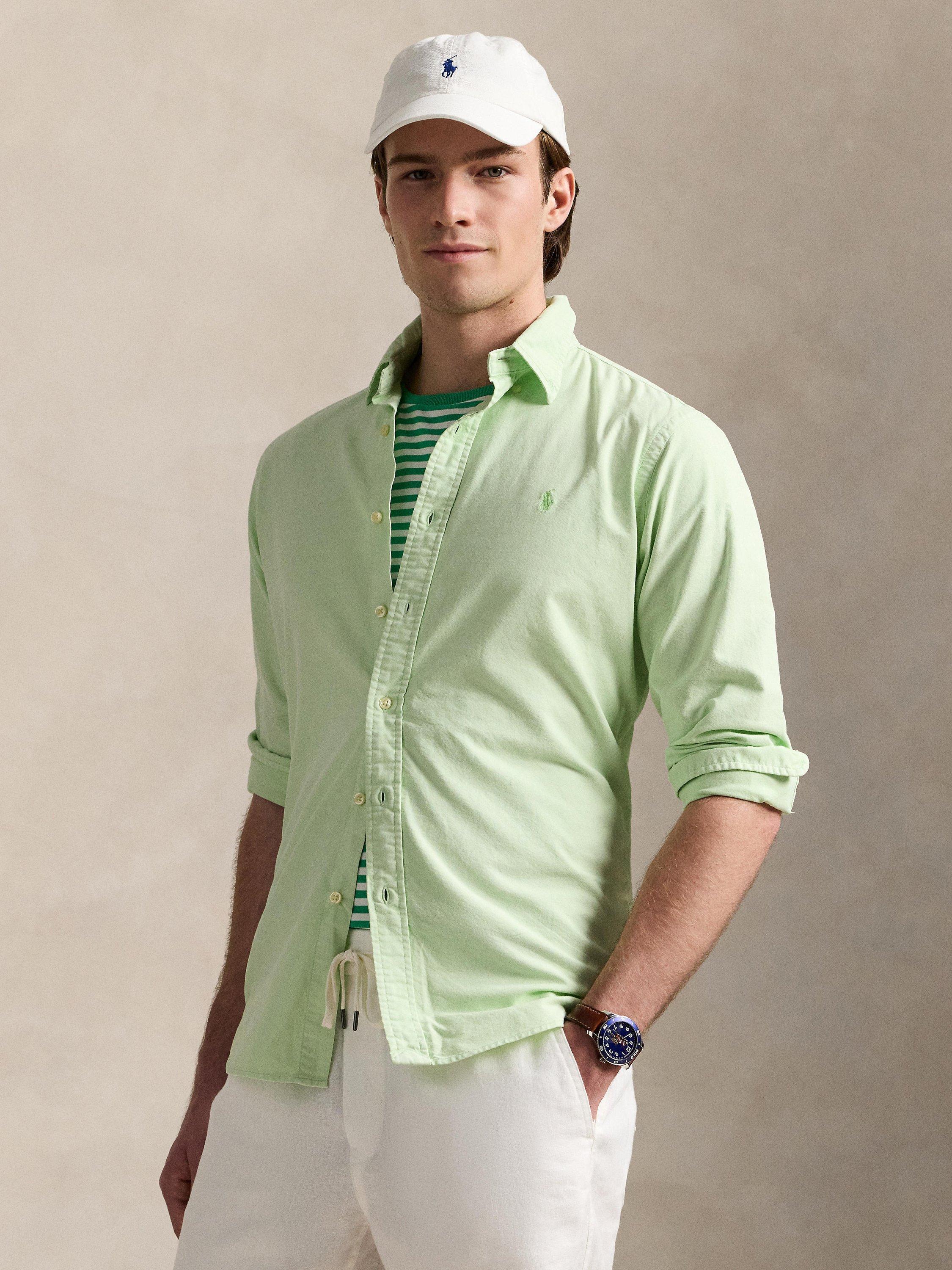 Product image 1 of 5, which shows Polo Ralph Lauren Cotton Regular Fit Logo Oxford Shirt, Leaf, S