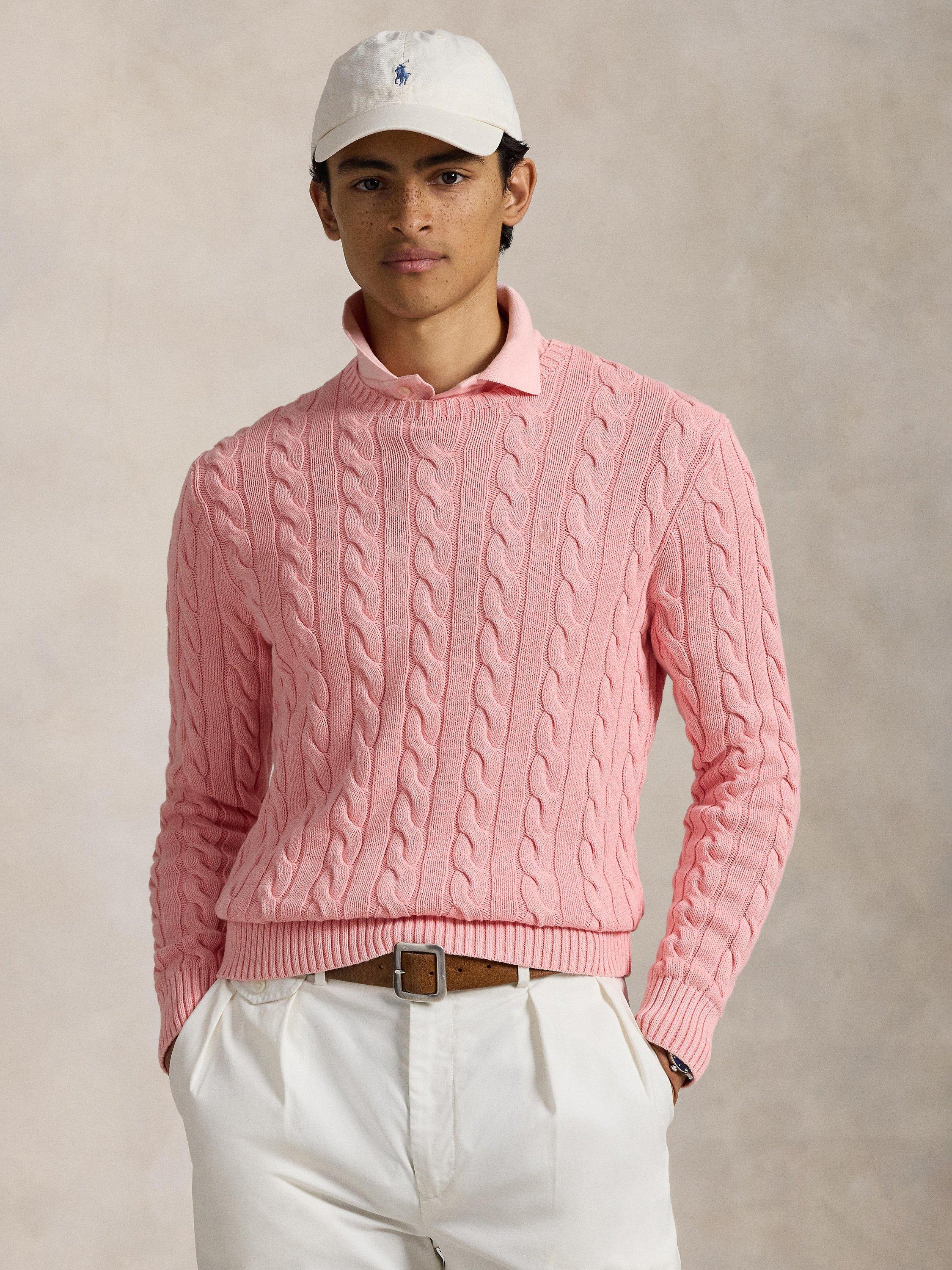 Product image 1 of 5, which shows Polo Ralph Lauren Cotton Cable Knit Jumper, Rose Gmd, S