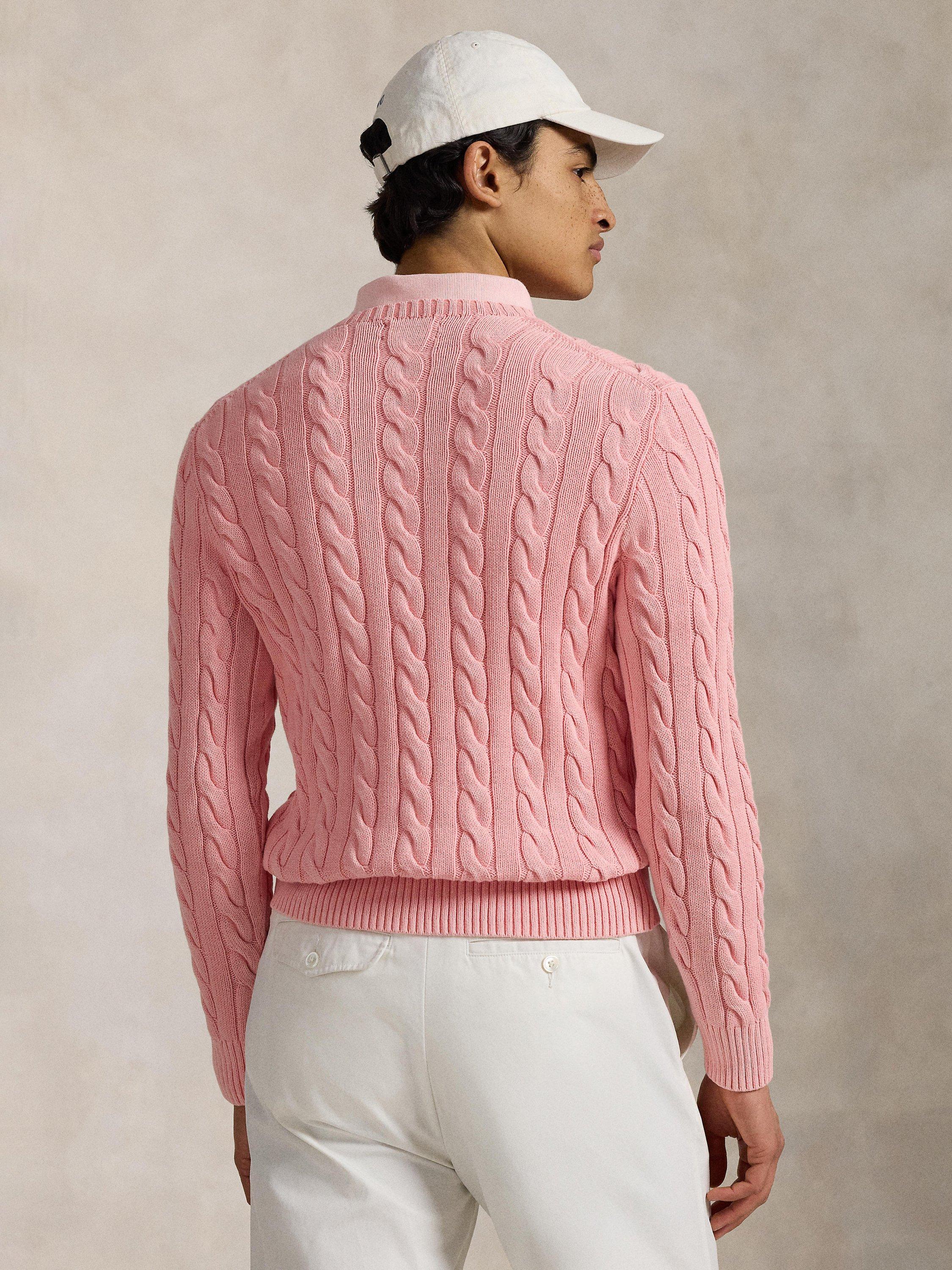 Product image 2 of 5, which shows Polo Ralph Lauren Cotton Cable Knit Jumper, Rose Gmd, S