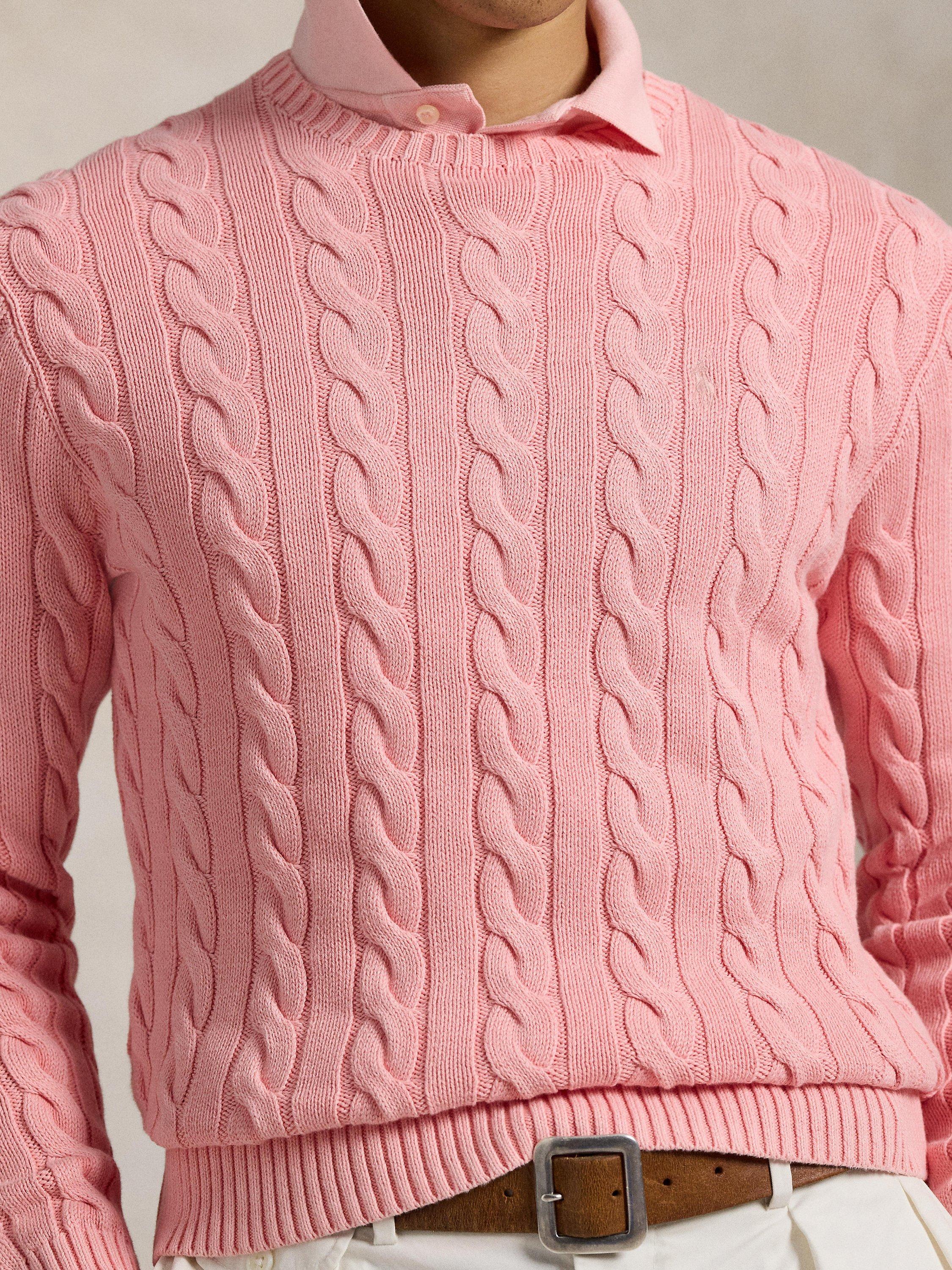 Product image 3 of 5, which shows Polo Ralph Lauren Cotton Cable Knit Jumper, Rose Gmd, S