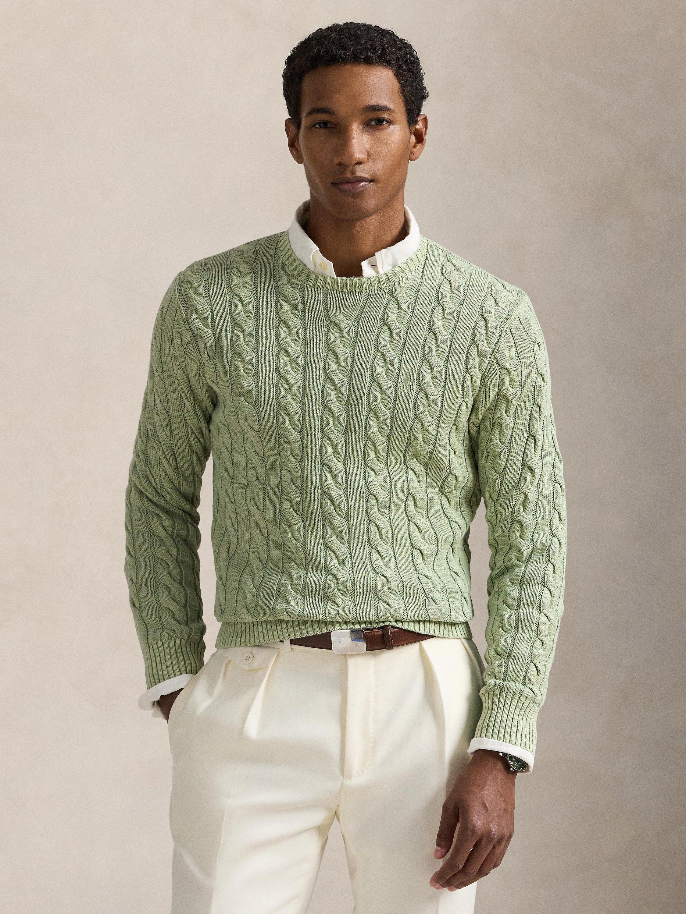 Product image 1 of 5, which shows Polo Ralph Lauren Cotton Cable Knit Jumper, Greenstone Gmd, S