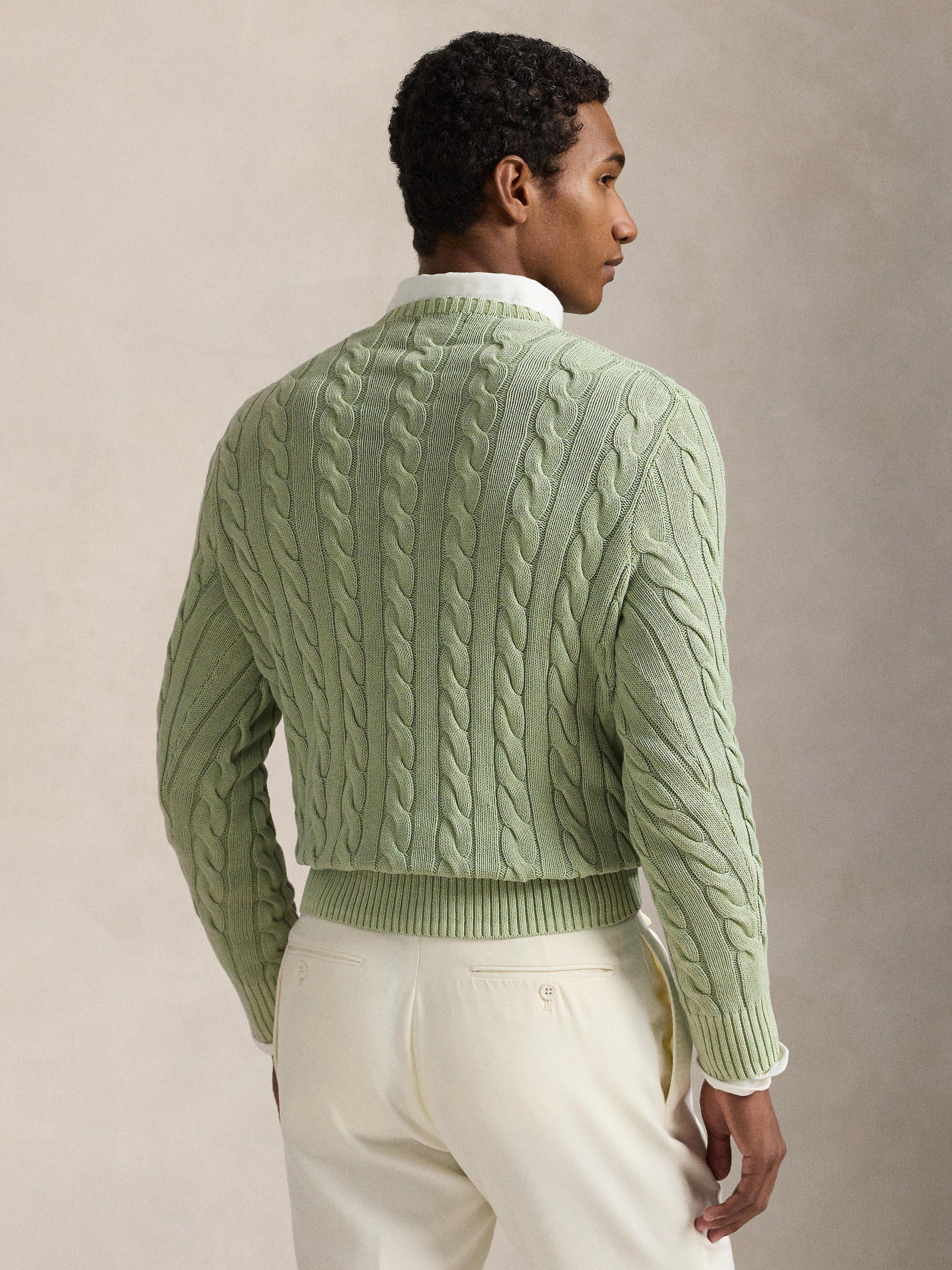 Product image 2 of 5, which shows Polo Ralph Lauren Cotton Cable Knit Jumper, Greenstone Gmd, S