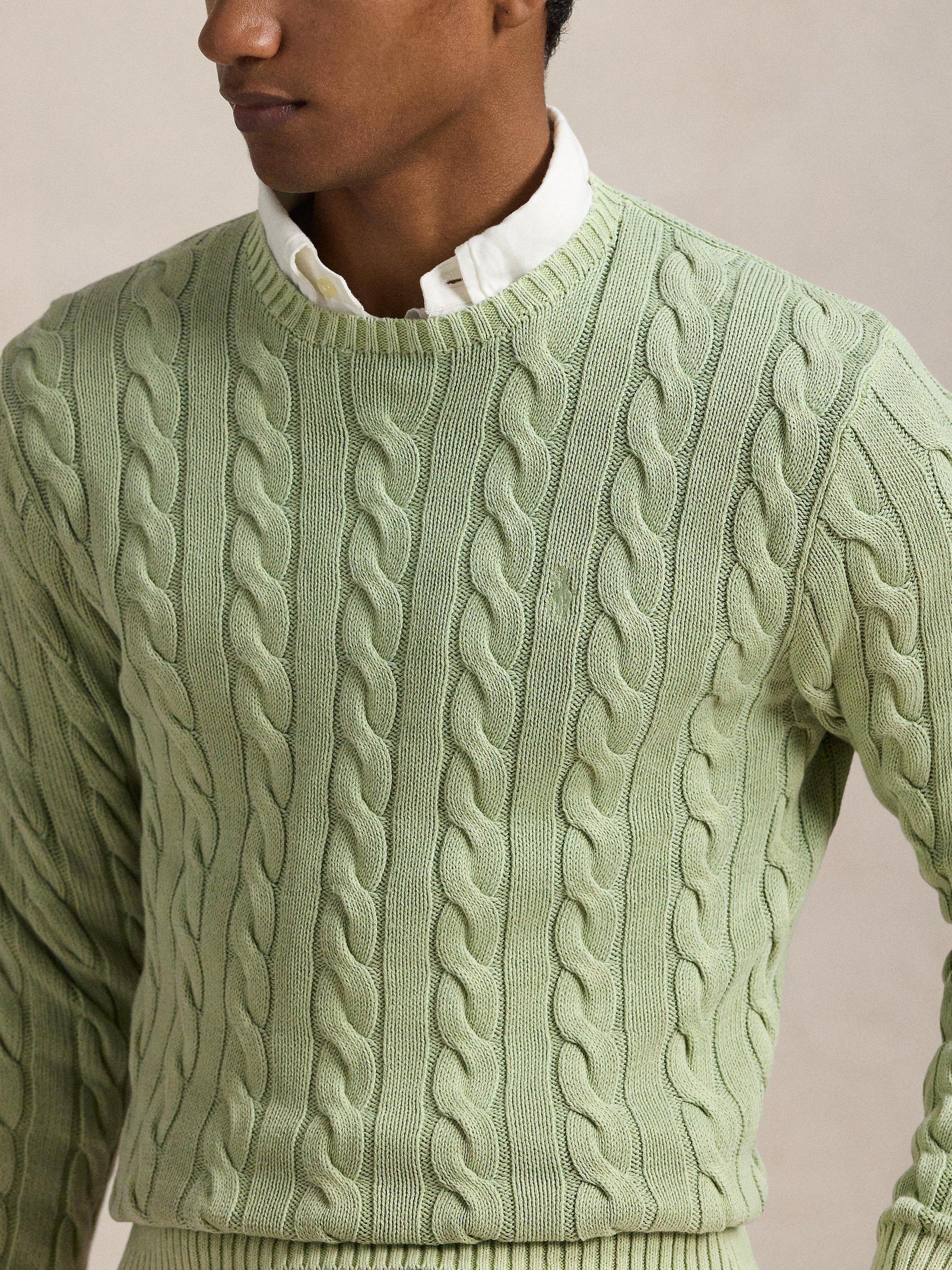 Product image 3 of 5, which shows Polo Ralph Lauren Cotton Cable Knit Jumper, Greenstone Gmd, S