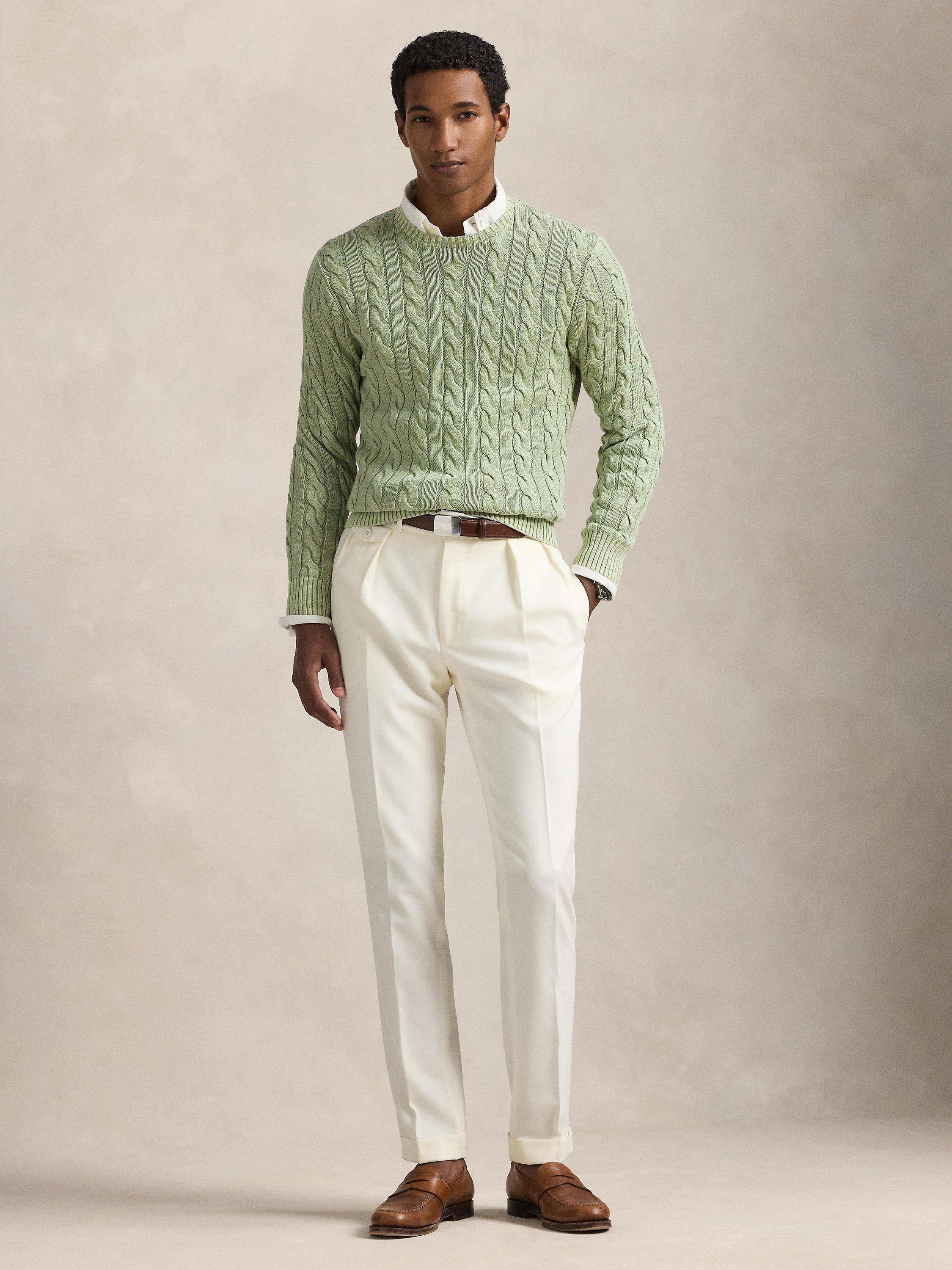 Product image 4 of 5, which shows Polo Ralph Lauren Cotton Cable Knit Jumper, Greenstone Gmd, S