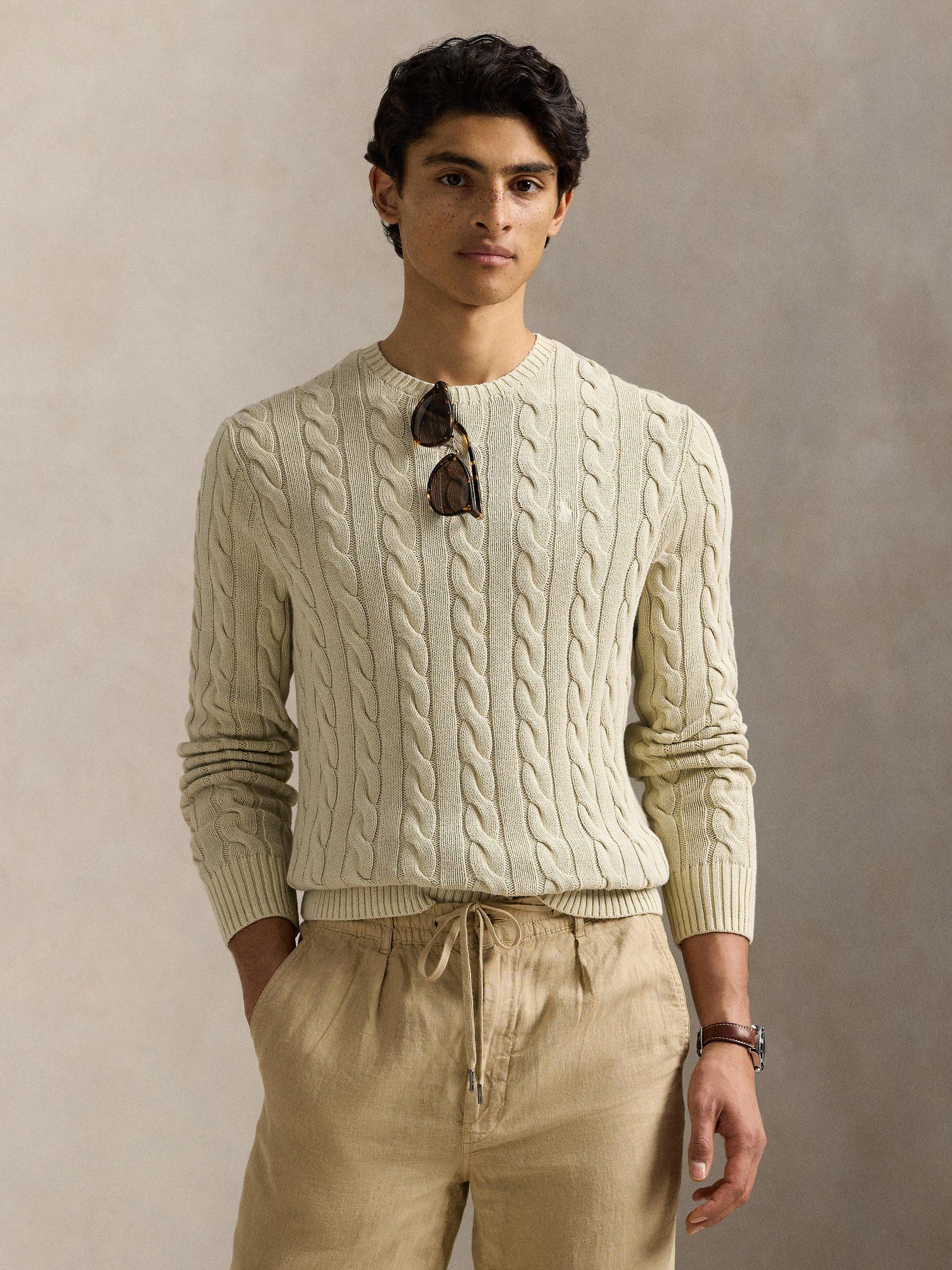 Product image 1 of 5, which shows Polo Ralph Lauren Cotton Cable Knit Jumper, Natural Gmd, S