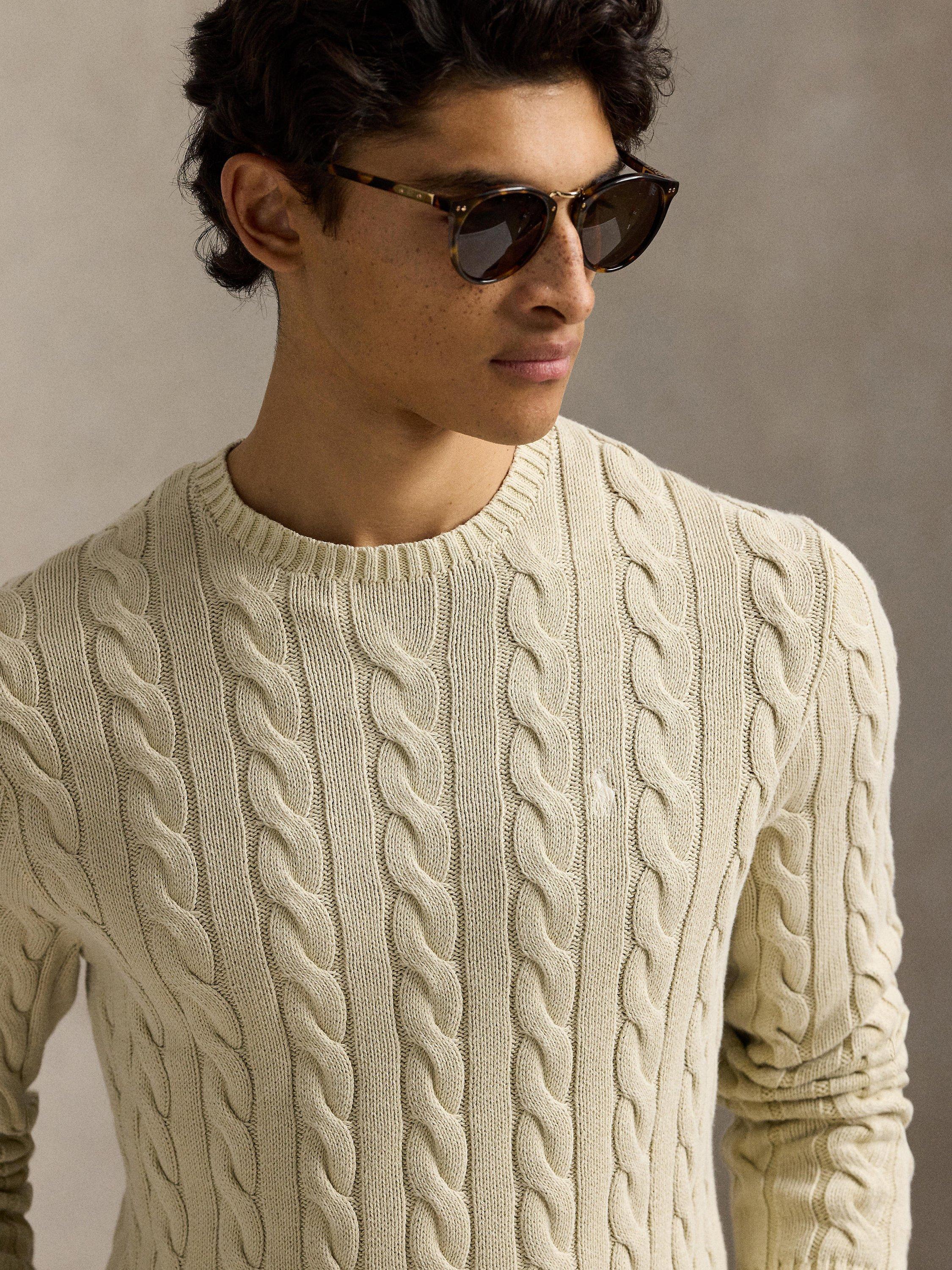Product image 3 of 5, which shows Polo Ralph Lauren Cotton Cable Knit Jumper, Natural Gmd, S