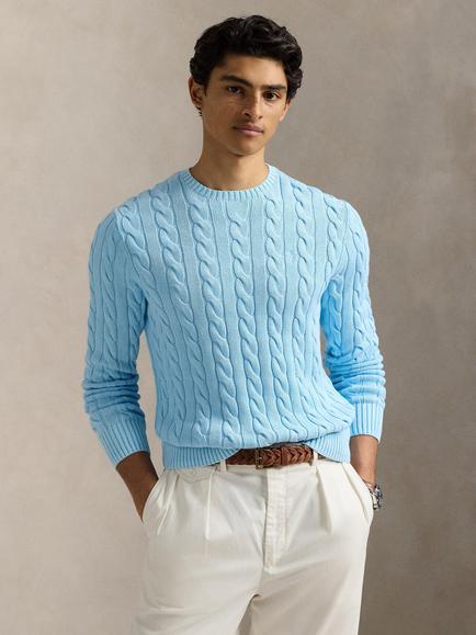 Polo Ralph Lauren Cotton Cable Knit Jumper, Sky Gmd, Sky Gmd