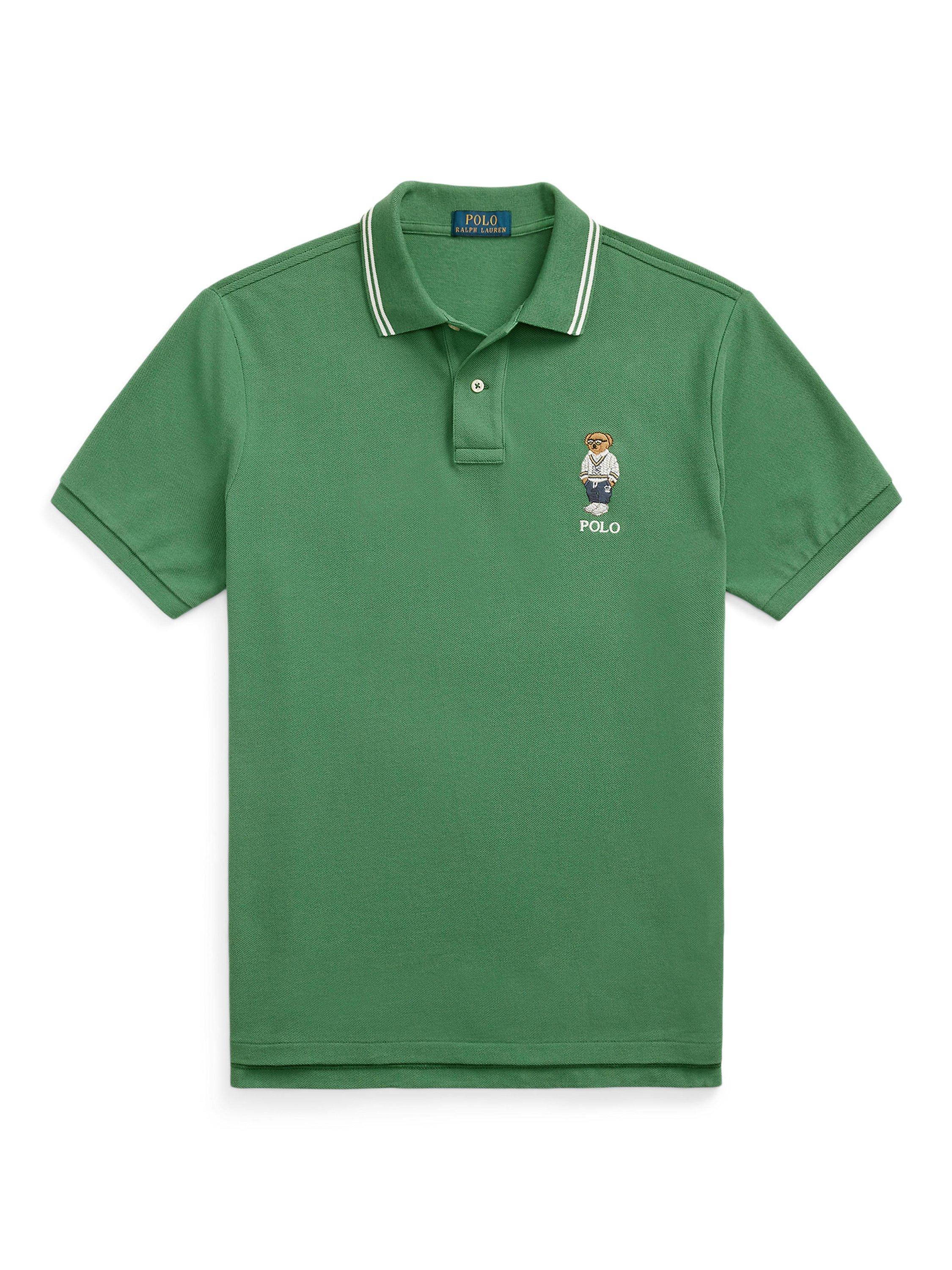 Product image 5 of 5, which shows Polo Ralph Lauren Cotton Polo Bear Regular Fit Polo Shirt, Green bear, S