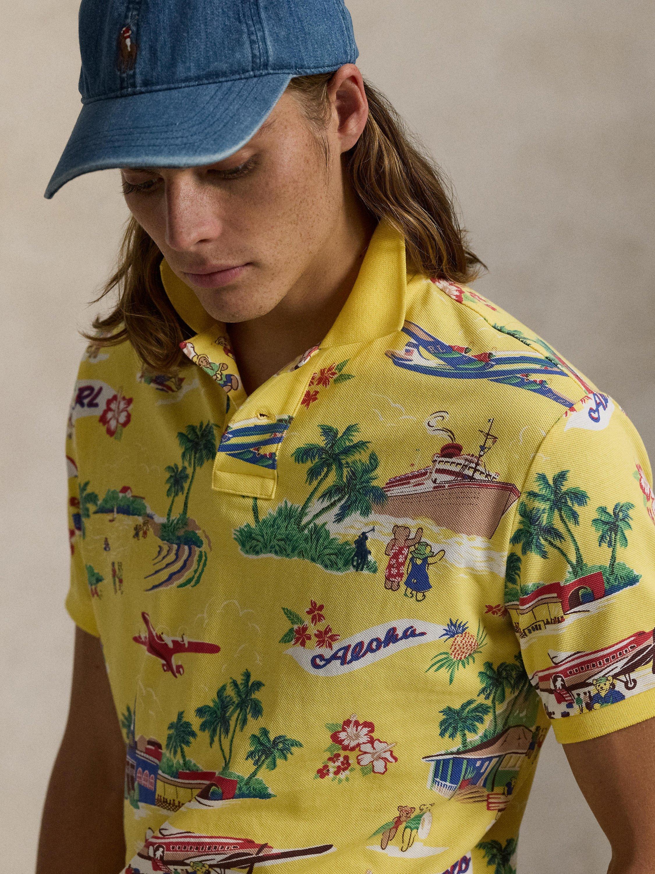 Product image 3 of 5, which shows Polo Ralph Lauren Cotton Custom Slim Fit Short Sleeve Polo Shirt, On Holiday Bear Ylow, S