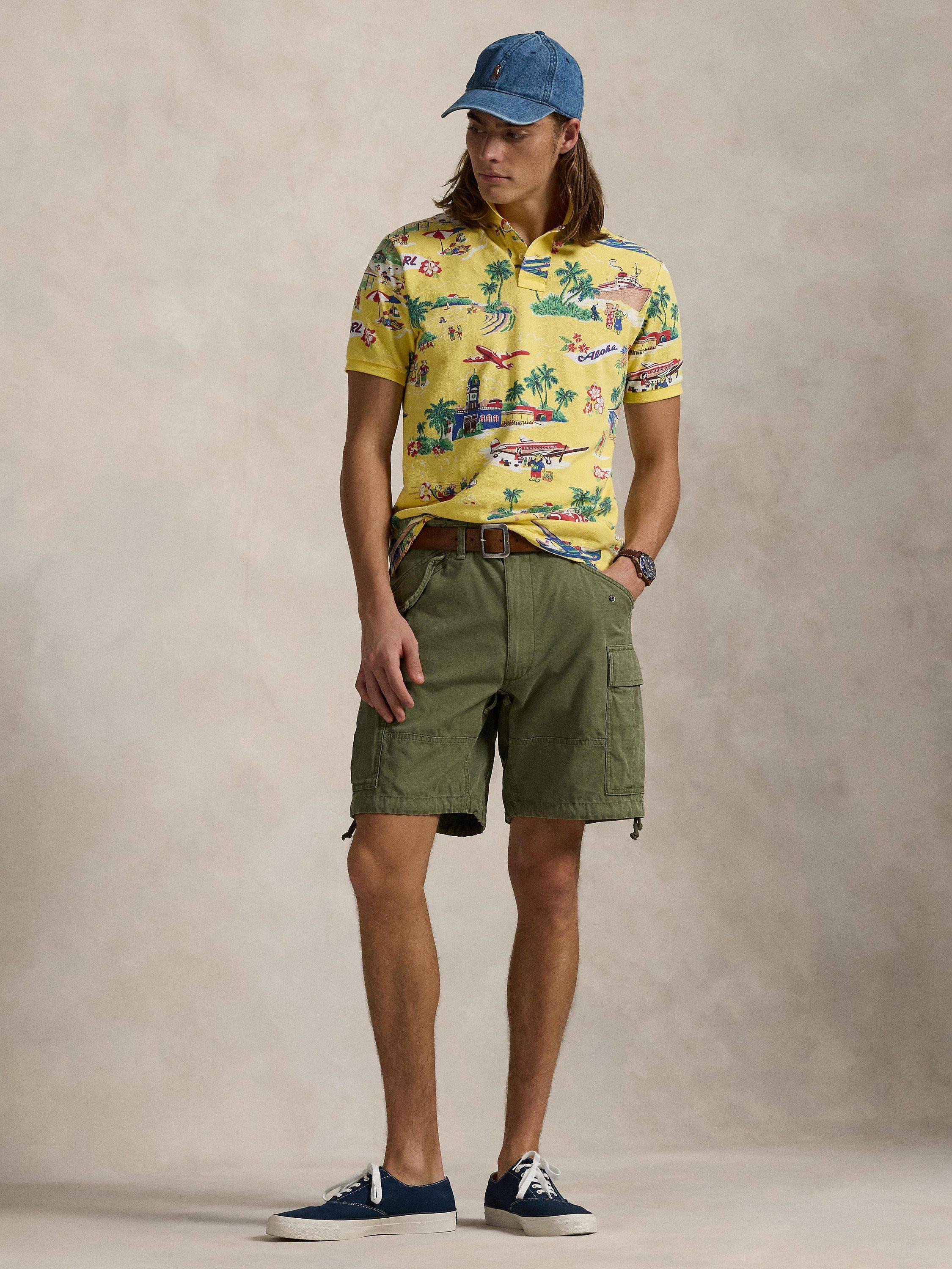 Product image 4 of 5, which shows Polo Ralph Lauren Cotton Custom Slim Fit Short Sleeve Polo Shirt, On Holiday Bear Ylow, S