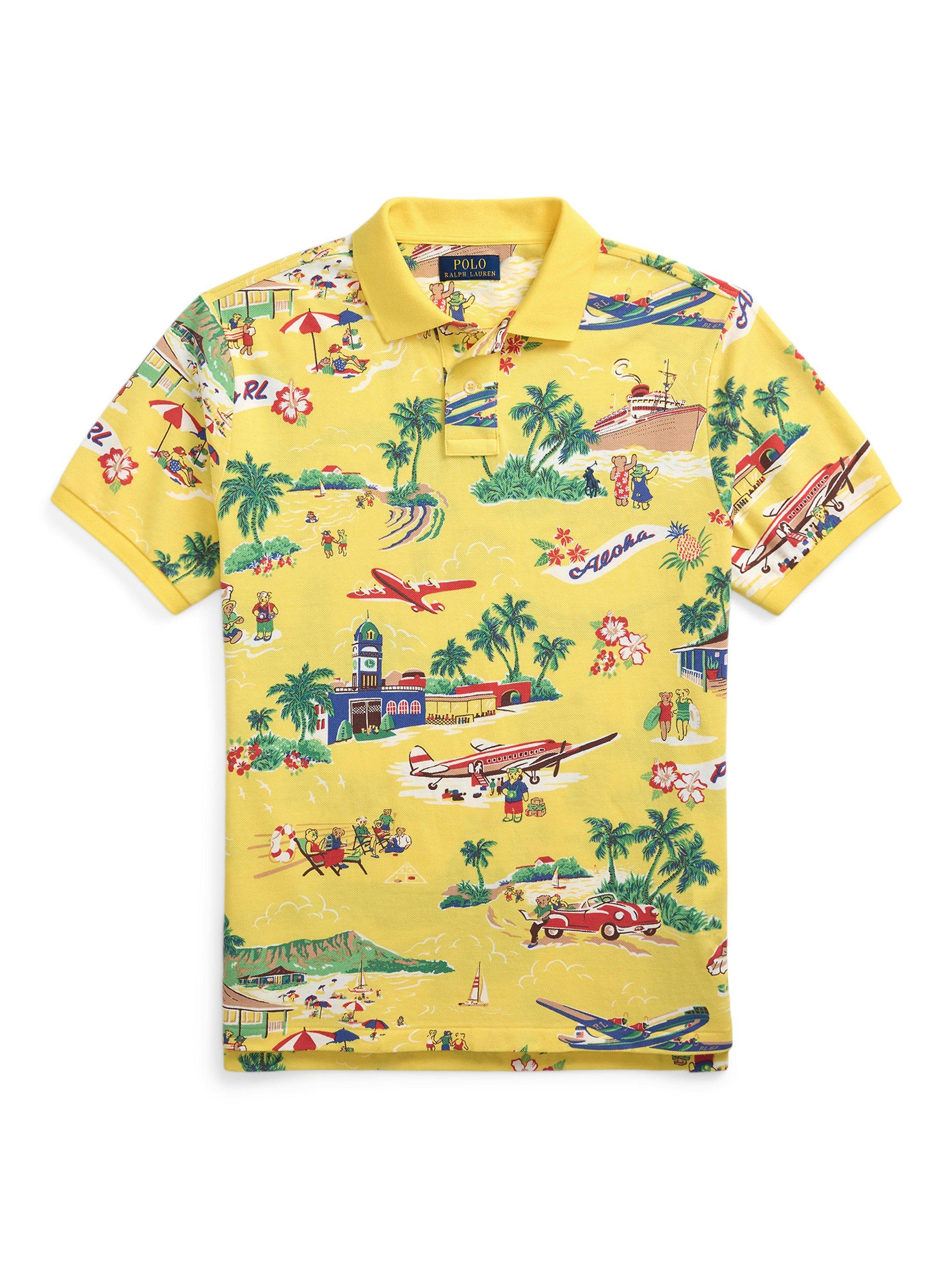 Product image 5 of 5, which shows Polo Ralph Lauren Cotton Custom Slim Fit Short Sleeve Polo Shirt, On Holiday Bear Ylow, S