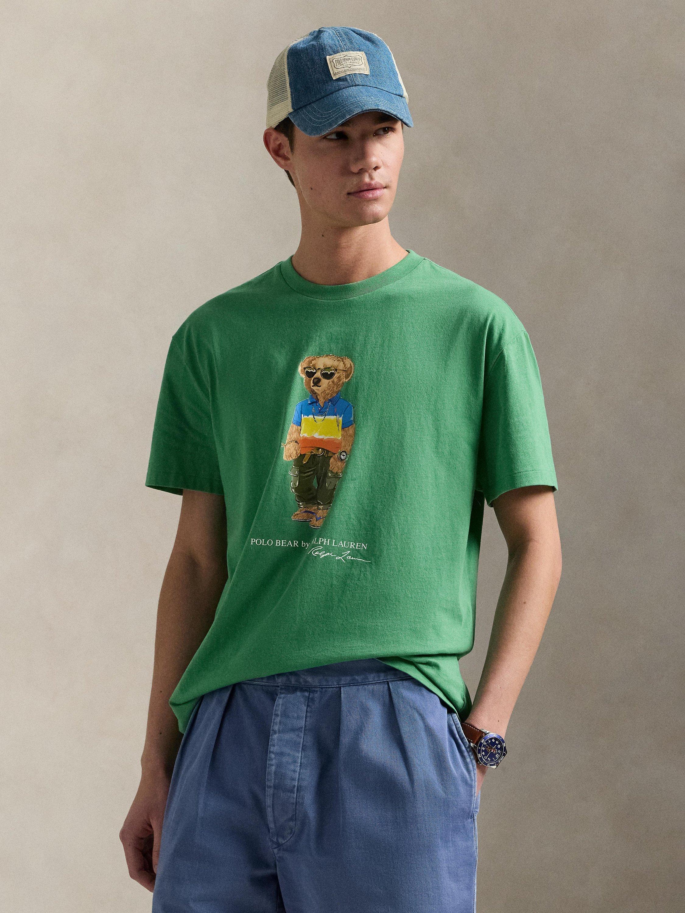 Product image 1 of 5, which shows Polo Ralph Lauren Cotton Custom Slim Fit Polo Bear T-Shirt, Raftgreenbear, S