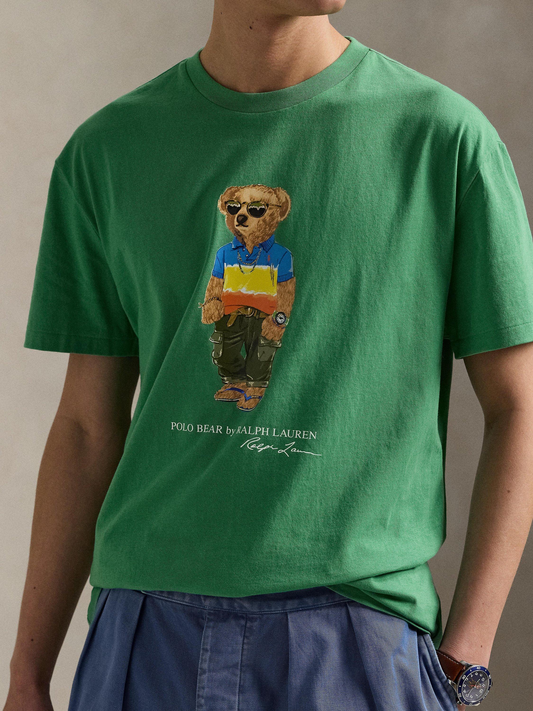 Product image 3 of 5, which shows Polo Ralph Lauren Cotton Custom Slim Fit Polo Bear T-Shirt, Raftgreenbear, S