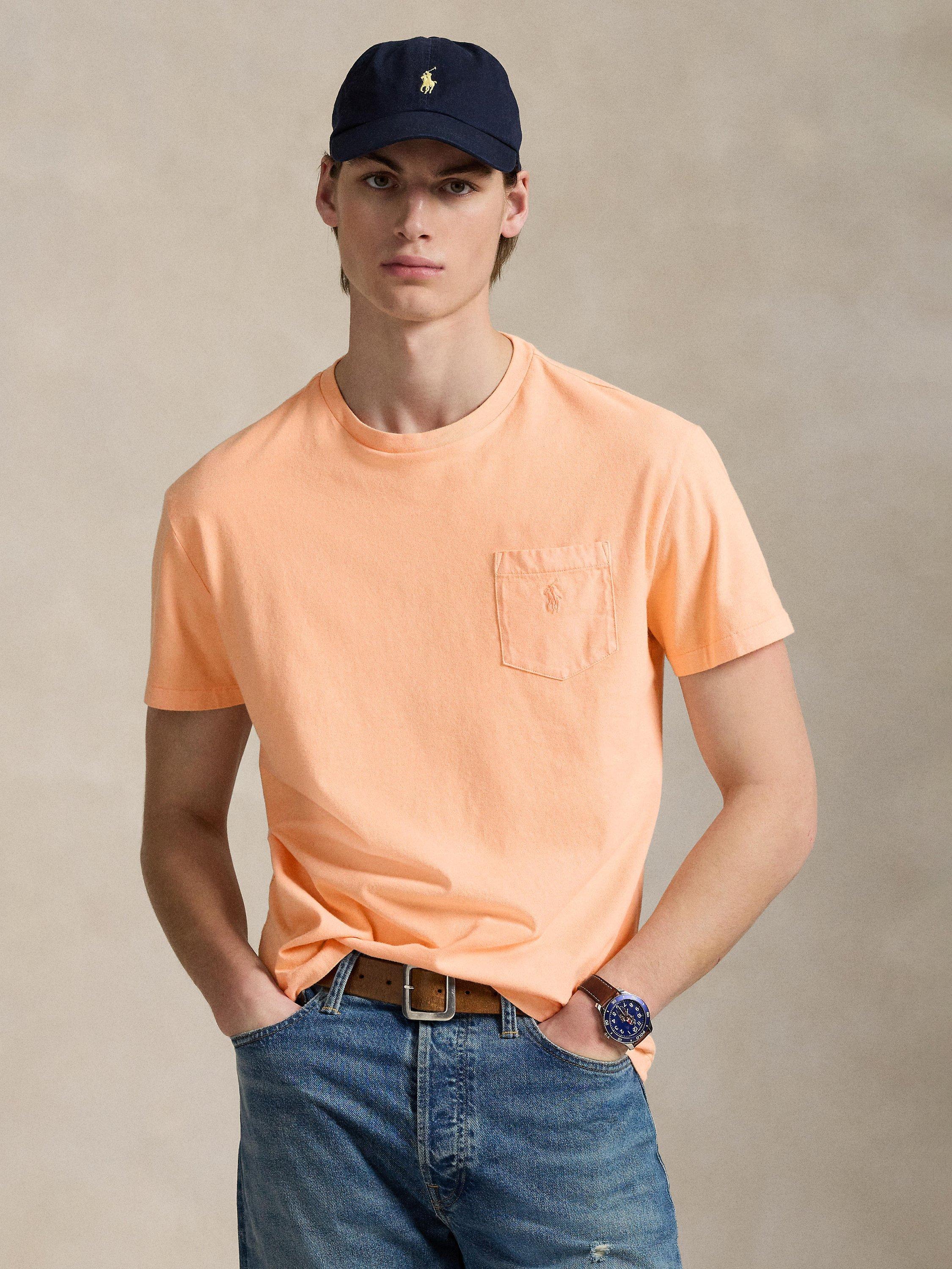 Product image 1 of 4, which shows Polo Ralph Lauren Cotton Custom Slim Fit Short Sleeve Pocket T-Shirt, Amber, S