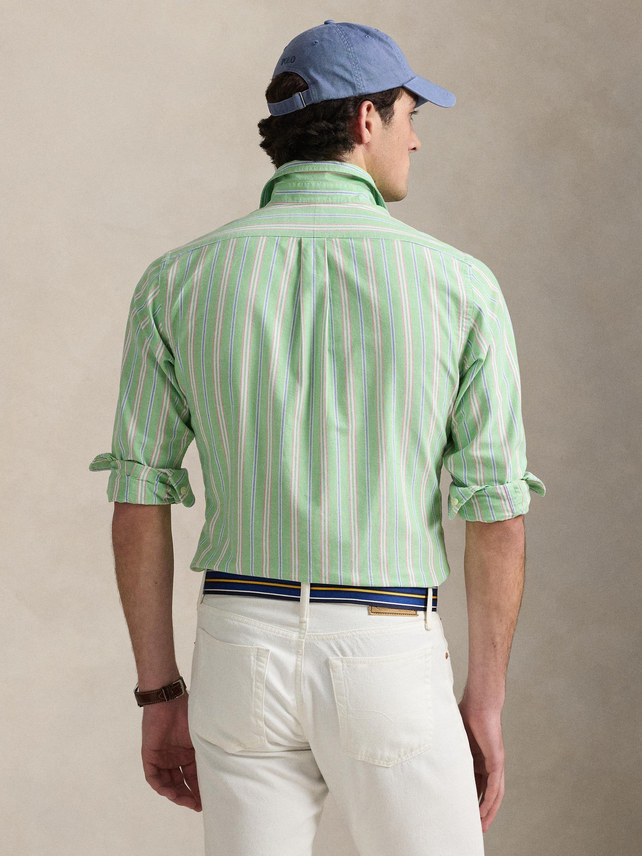 Product image 2 of 5, which shows Ralph Lauren Stripe Cotton Custom Fit Shirt, Green/Wh Multi, XXL