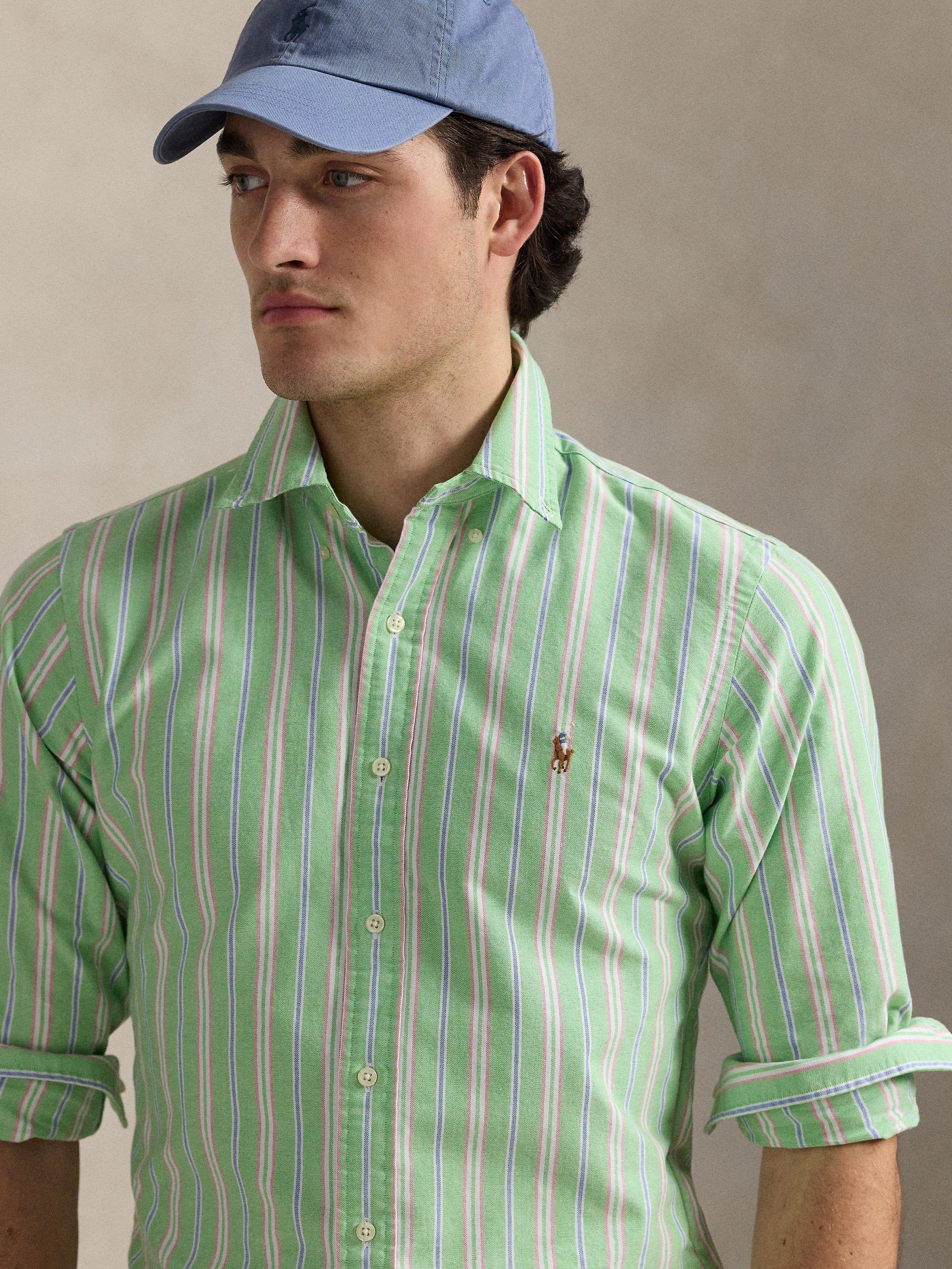 Product image 3 of 5, which shows Ralph Lauren Stripe Cotton Custom Fit Shirt, Green/Wh Multi, XXL