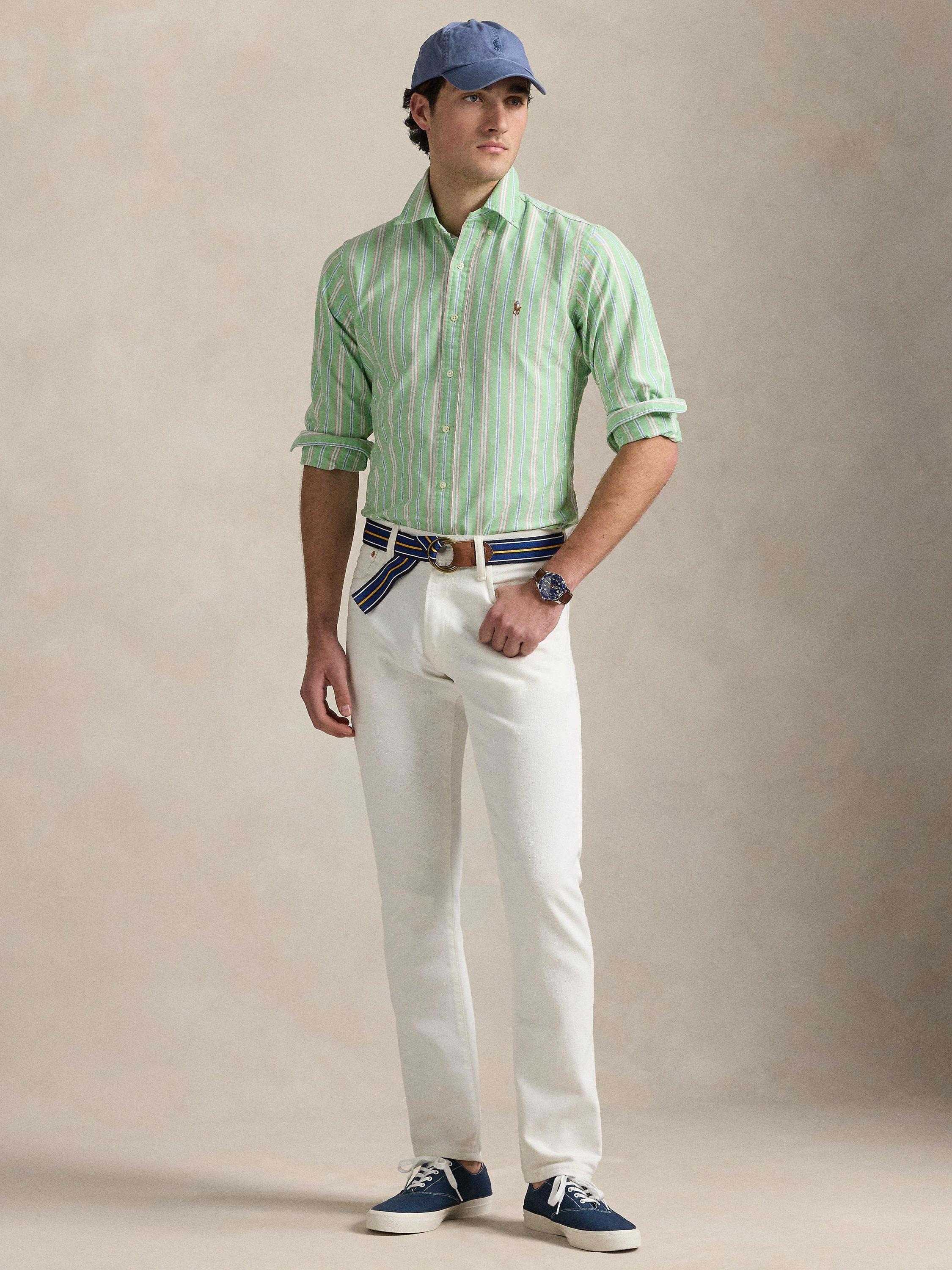 Product image 4 of 5, which shows Ralph Lauren Stripe Cotton Custom Fit Shirt, Green/Wh Multi, XXL