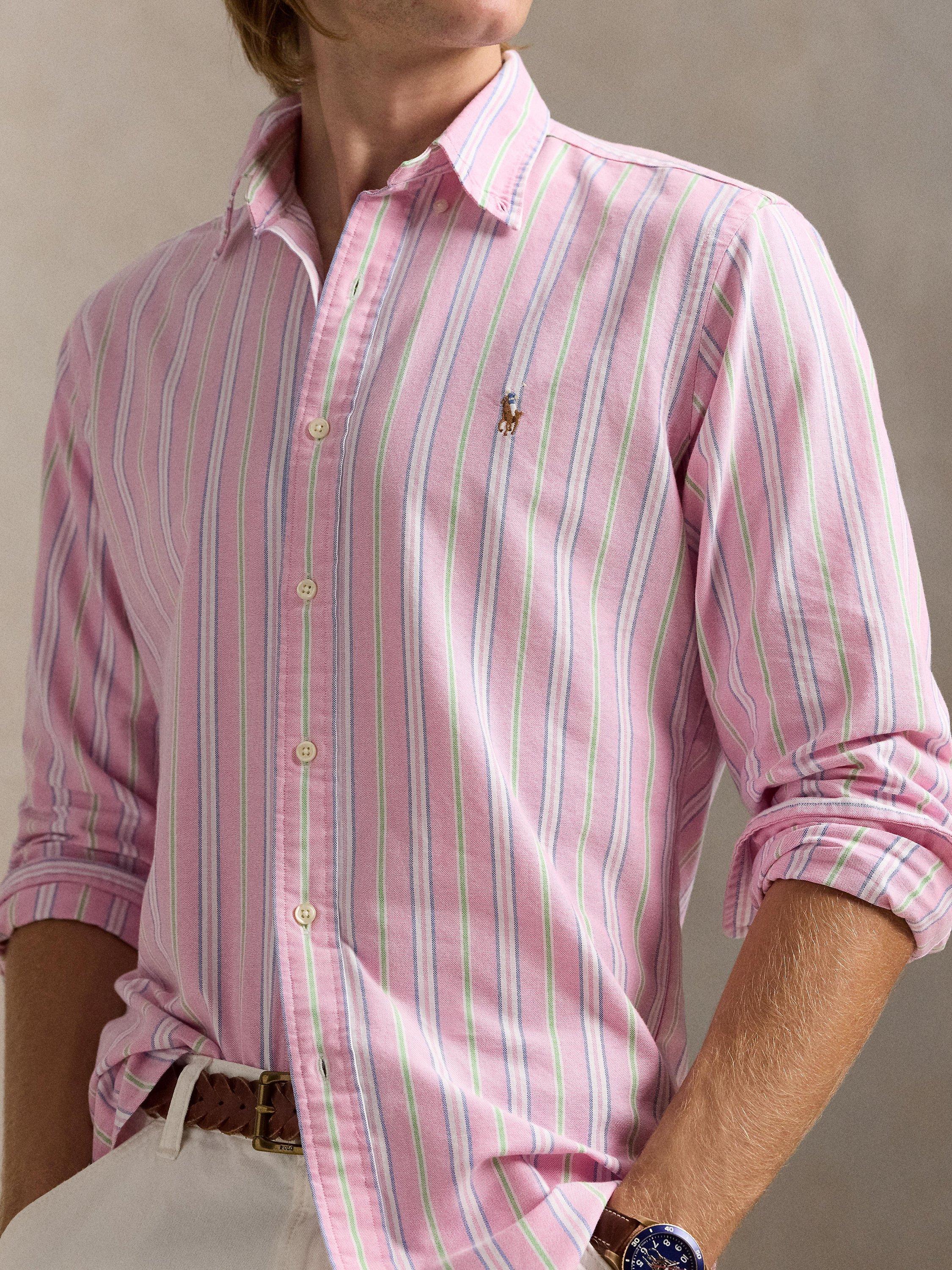 Product image 1 of 5, which shows Ralph Lauren Stripe Cotton Custom Fit Oxford Shirt, Pink/Wh Multi, S