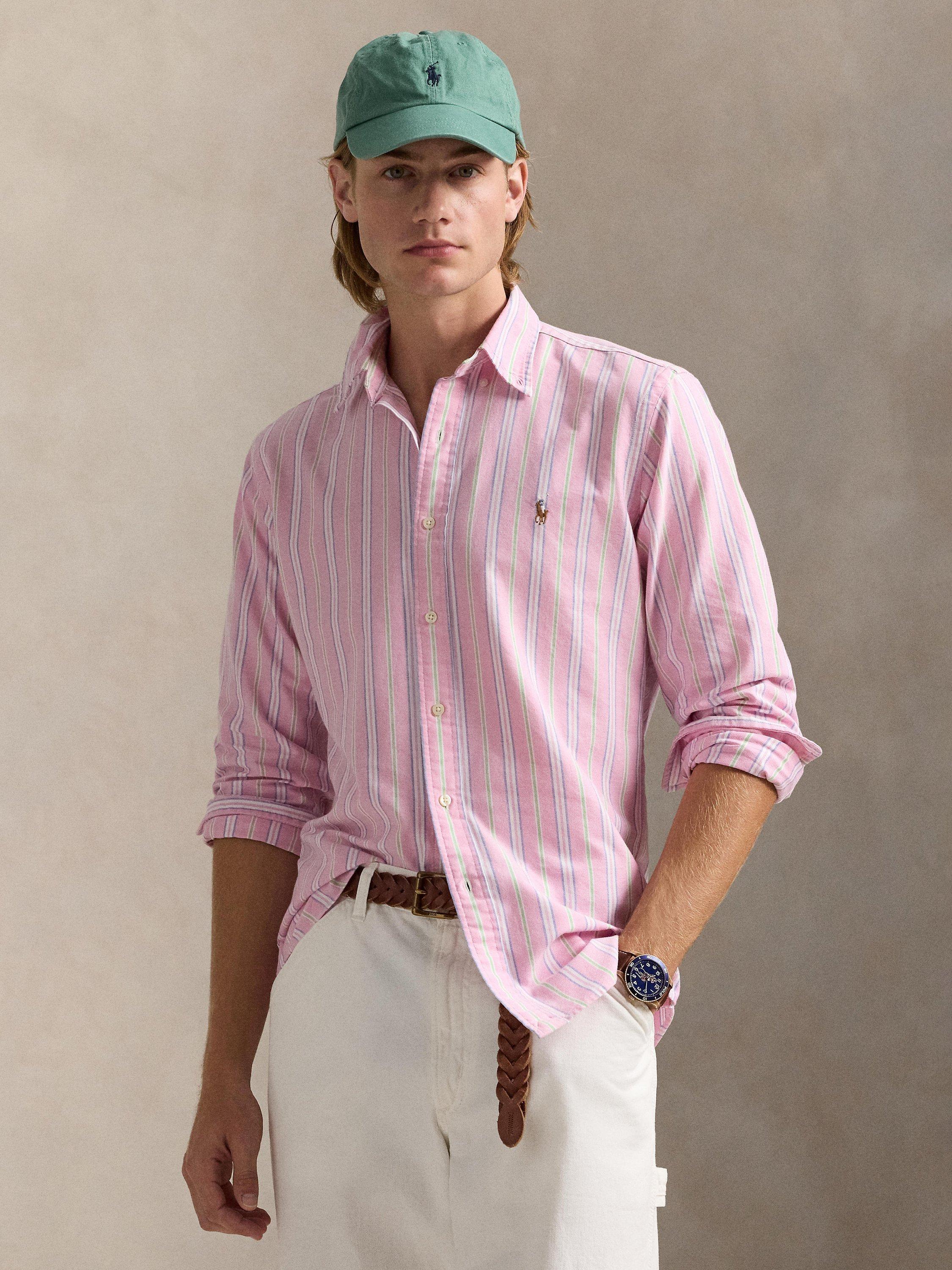 Product image 3 of 5, which shows Ralph Lauren Stripe Cotton Custom Fit Oxford Shirt, Pink/Wh Multi, S