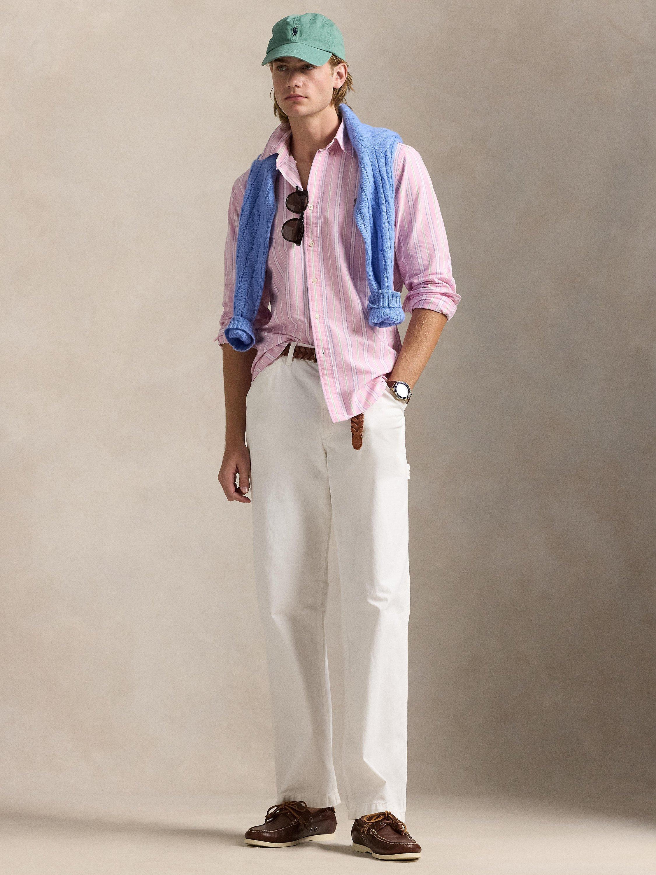 Product image 4 of 5, which shows Ralph Lauren Stripe Cotton Custom Fit Oxford Shirt, Pink/Wh Multi, S
