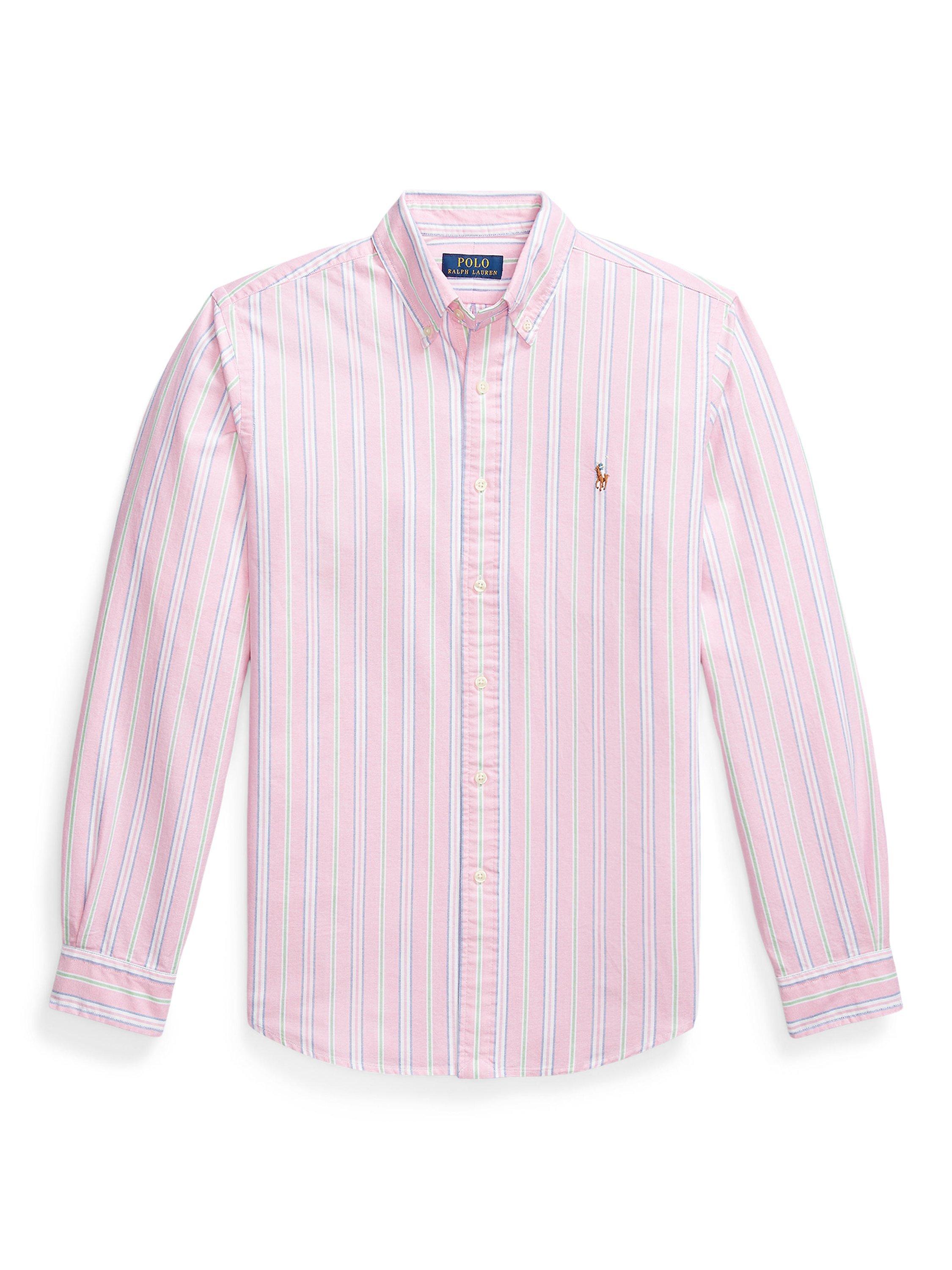 Product image 5 of 5, which shows Ralph Lauren Stripe Cotton Custom Fit Oxford Shirt, Pink/Wh Multi, S