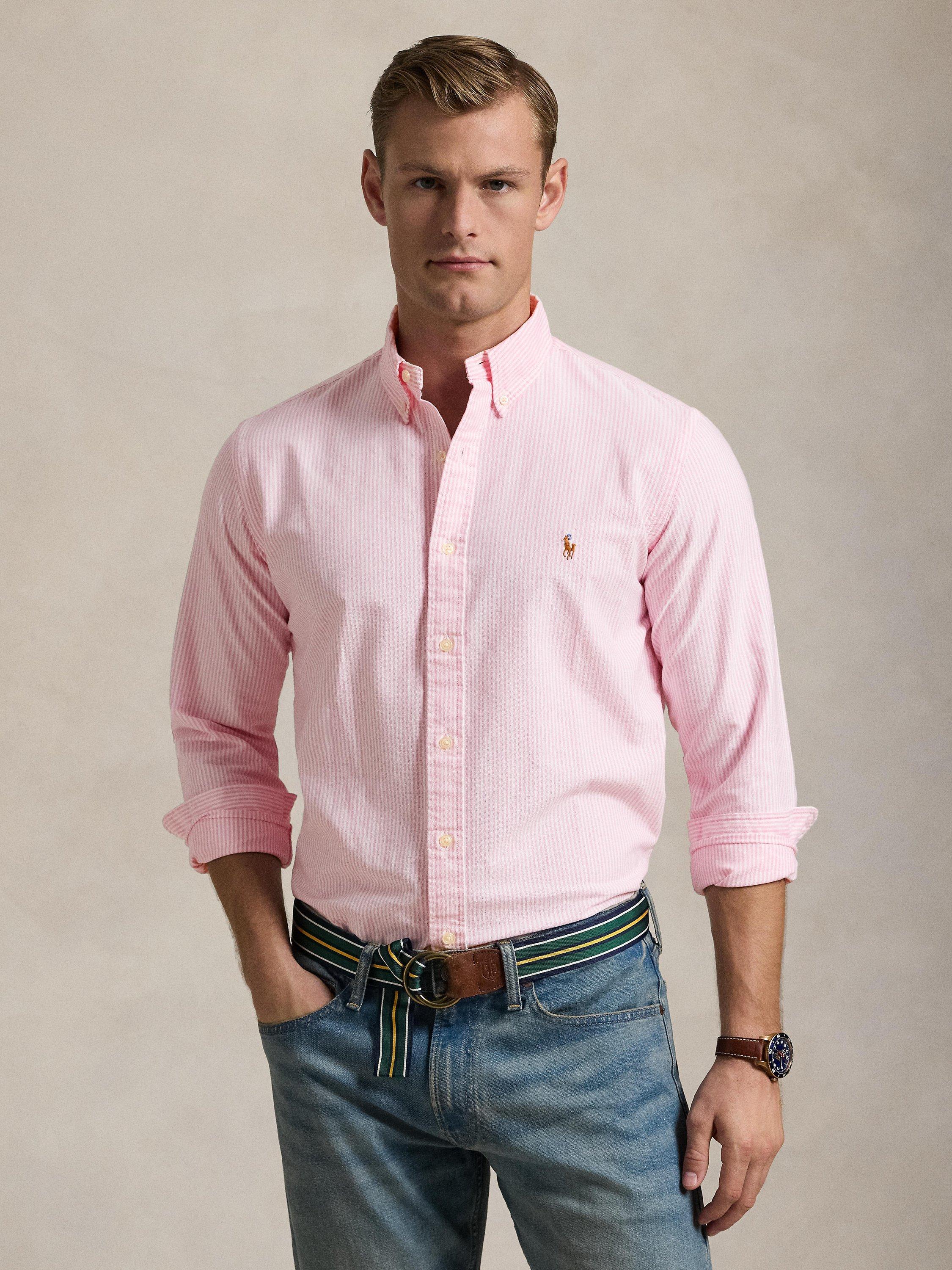 Ralph Lauren Stripe Cotton Custom Fit Oxford Shirt, New Rose/White