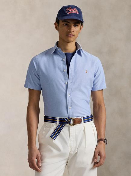 Ralph Lauren Cotton Short Sleeve Custom Fit Oxford Shirt, Blue