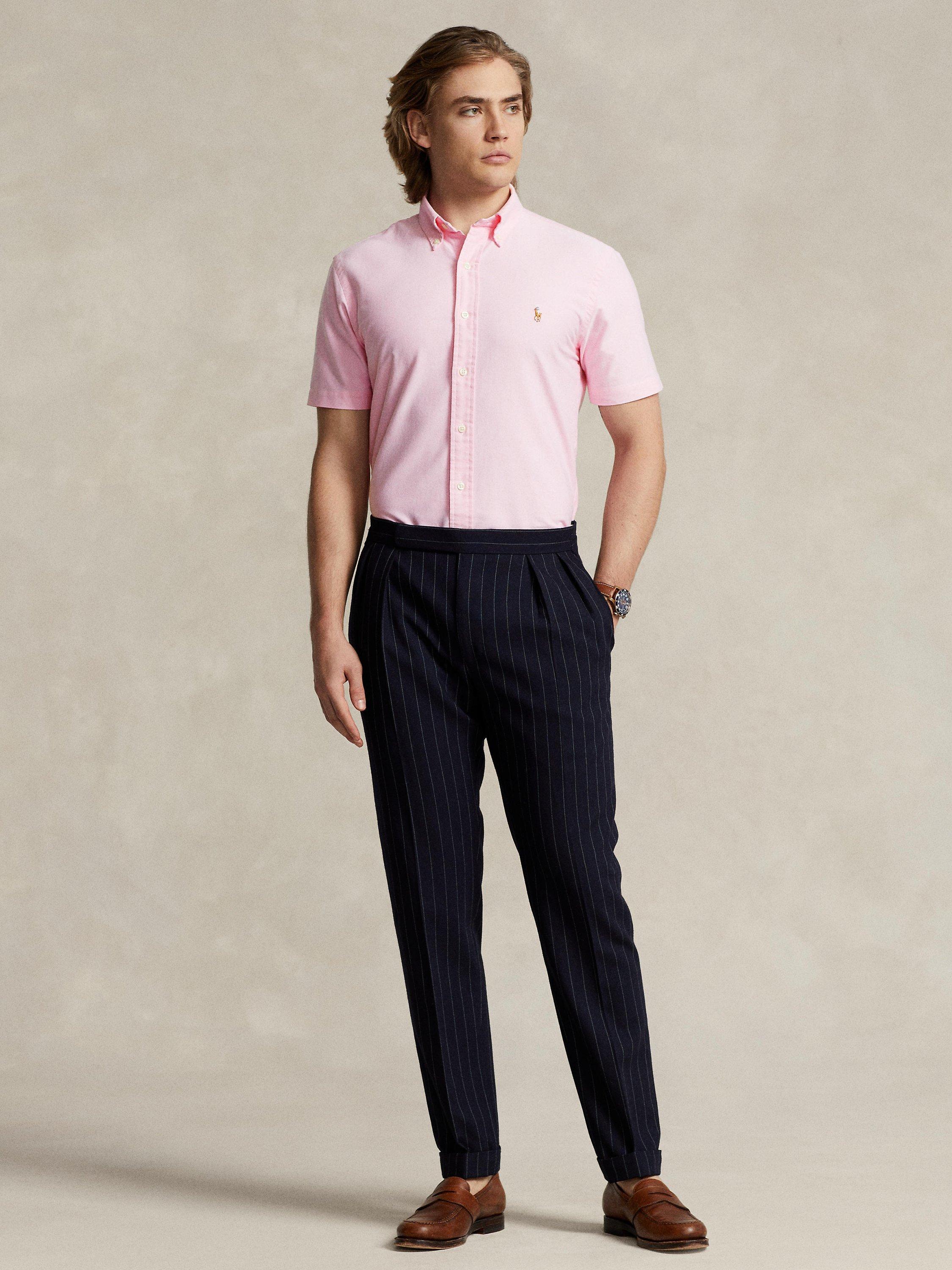 Product image 4 of 4, which shows Ralph Lauren Cotton Short Sleeve Trim Fit Oxford Shirt, New Rose, S