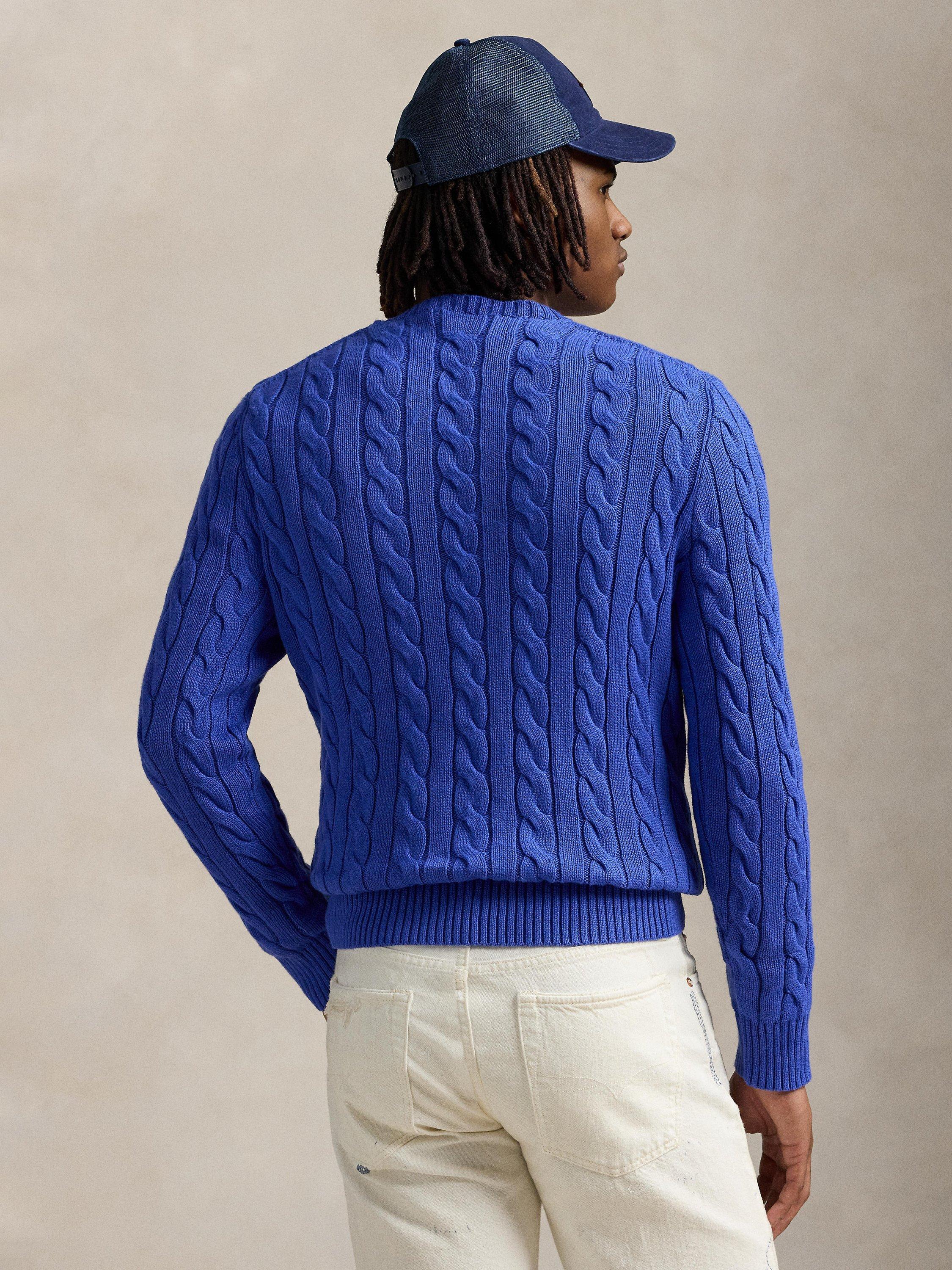 Product image 2 of 6, which shows Ralph Lauren Driver Cable Knit Jumper, Bluebell Bloom, L