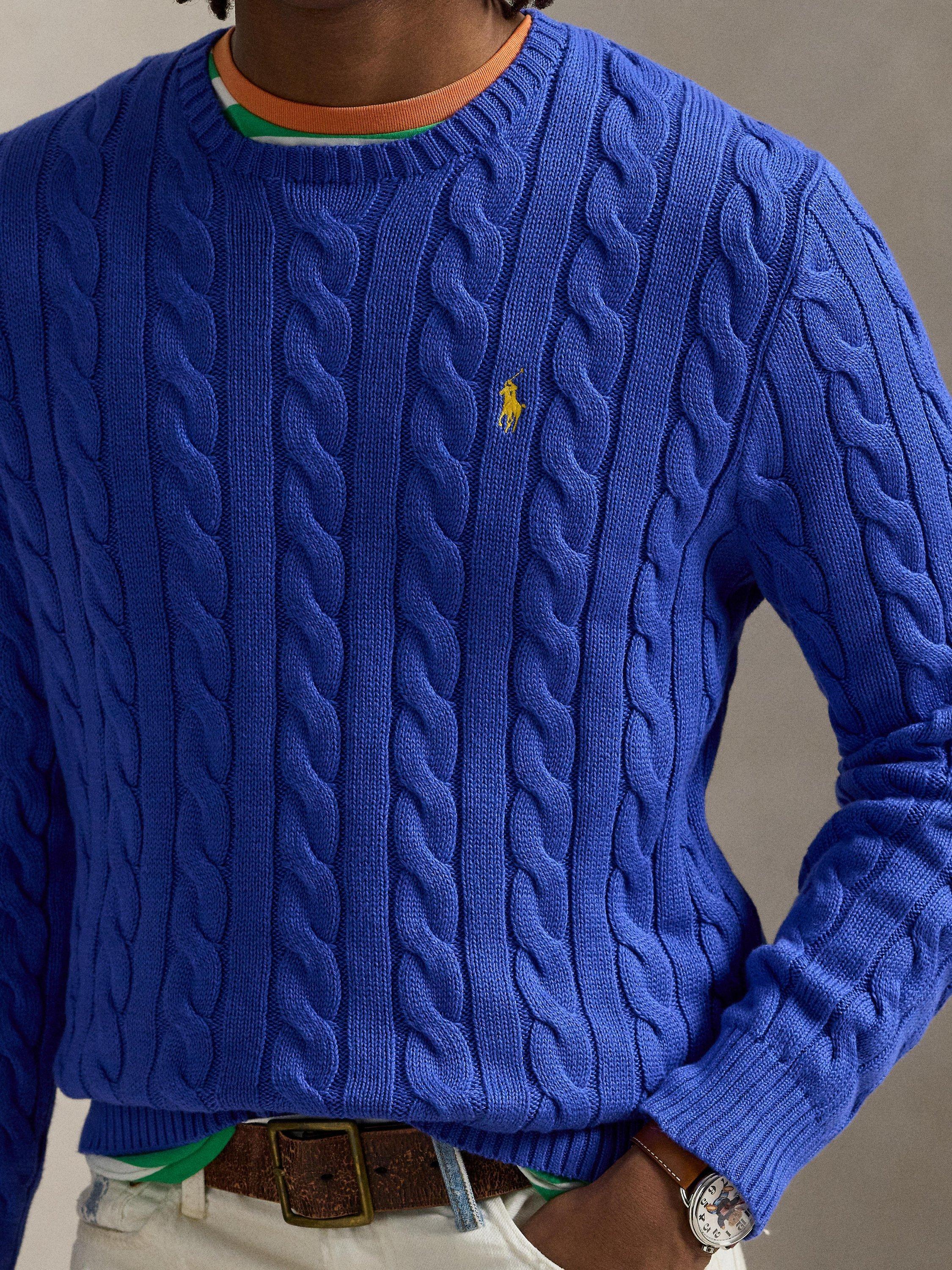 Product image 3 of 6, which shows Ralph Lauren Driver Cable Knit Jumper, Bluebell Bloom, L