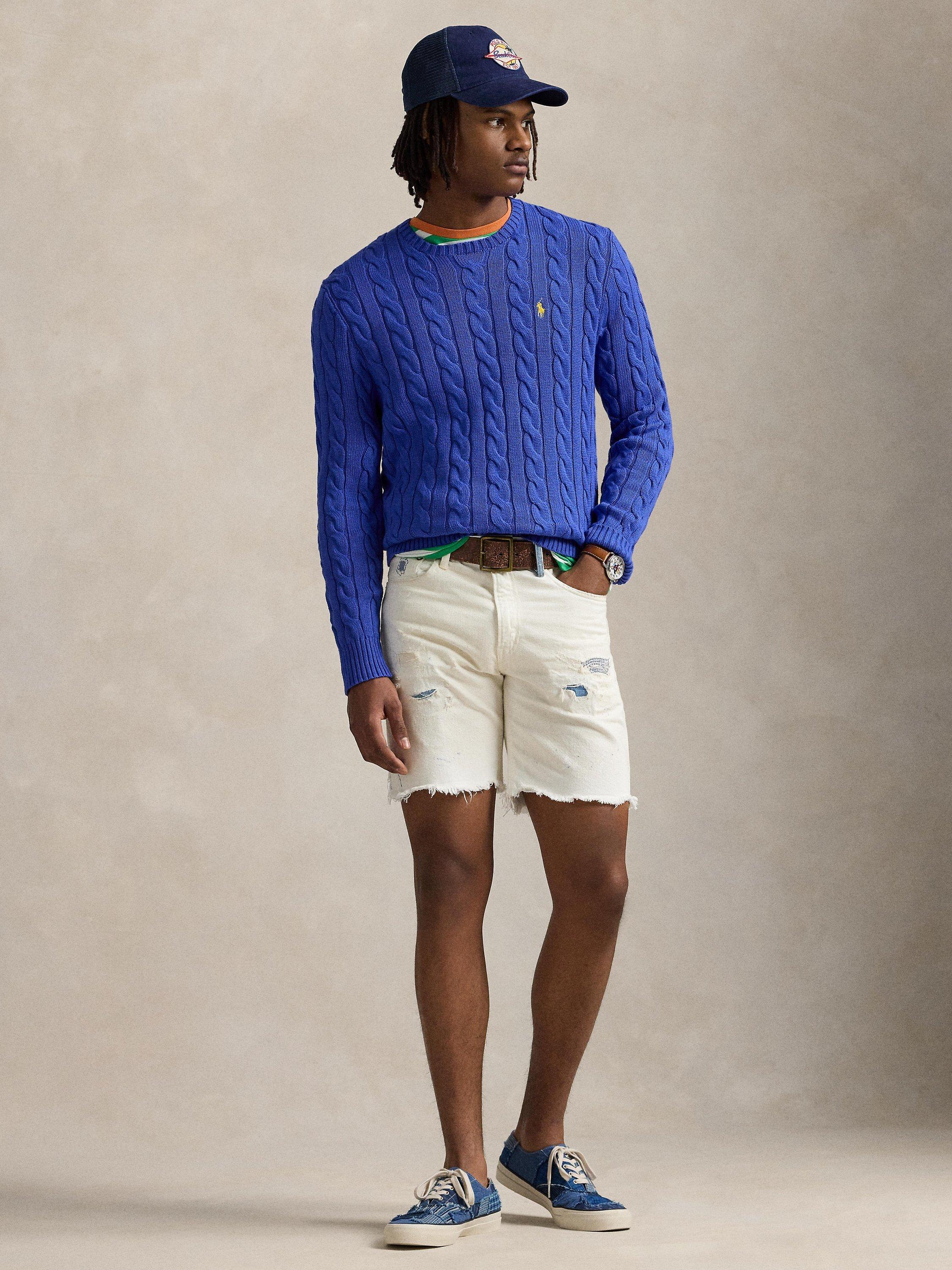Product image 4 of 6, which shows Ralph Lauren Driver Cable Knit Jumper, Bluebell Bloom, L