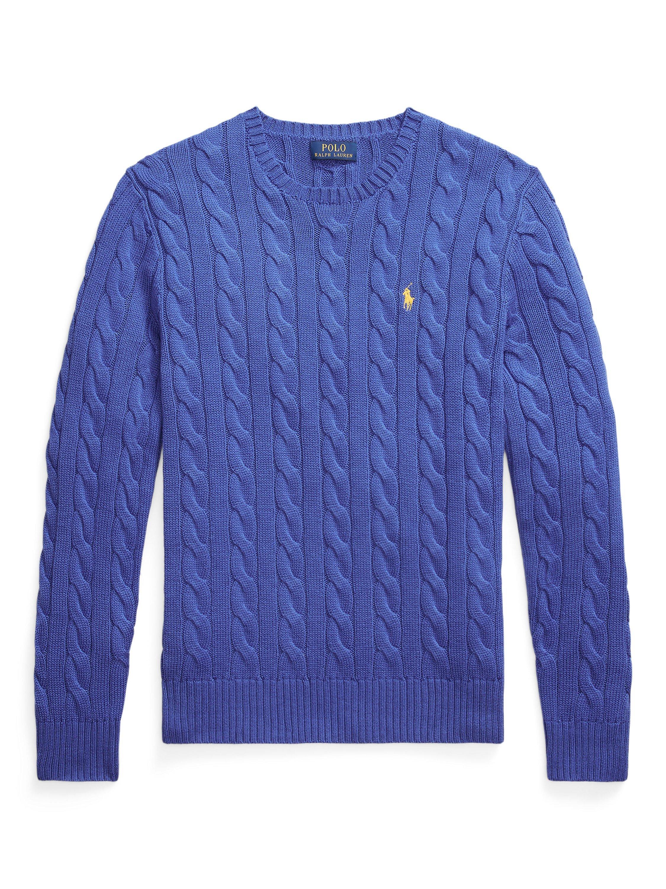 Product image 6 of 6, which shows Ralph Lauren Driver Cable Knit Jumper, Bluebell Bloom, L