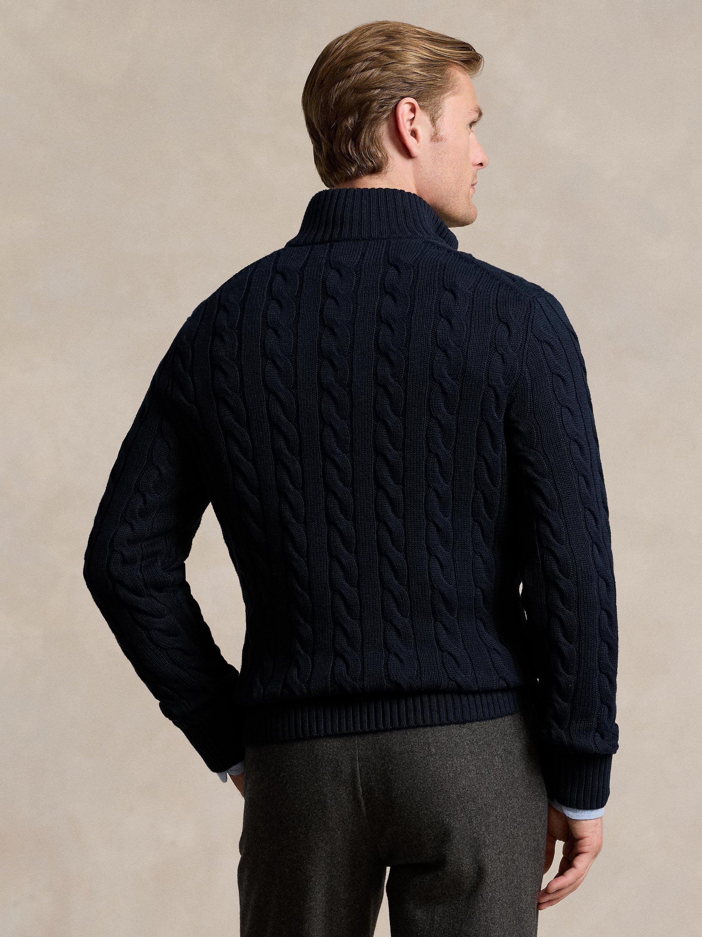 Product image 2 of 4, which shows Ralph Lauren Driver Cable Knit Half Zip Jumper, Hunter Navy, S