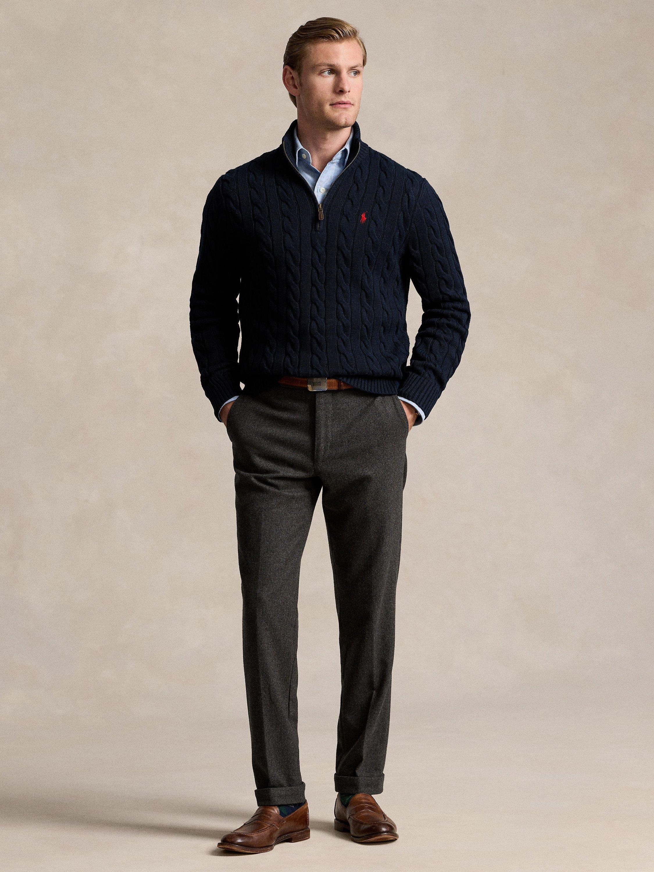 Product image 4 of 4, which shows Ralph Lauren Driver Cable Knit Half Zip Jumper, Hunter Navy, S