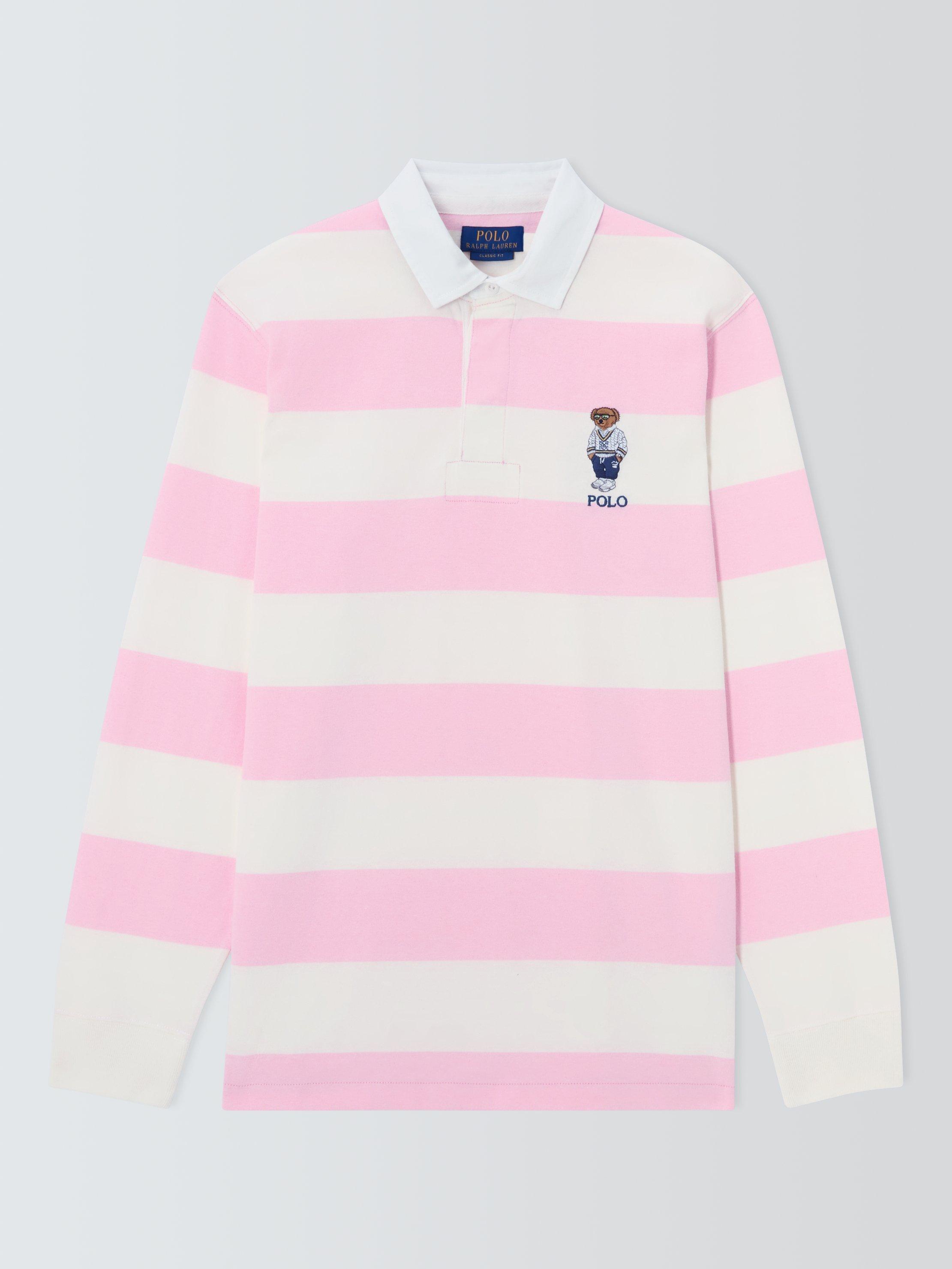 Polo Ralph Lauren Polo Bear Striped Rugby Shirt, Pink/Multi