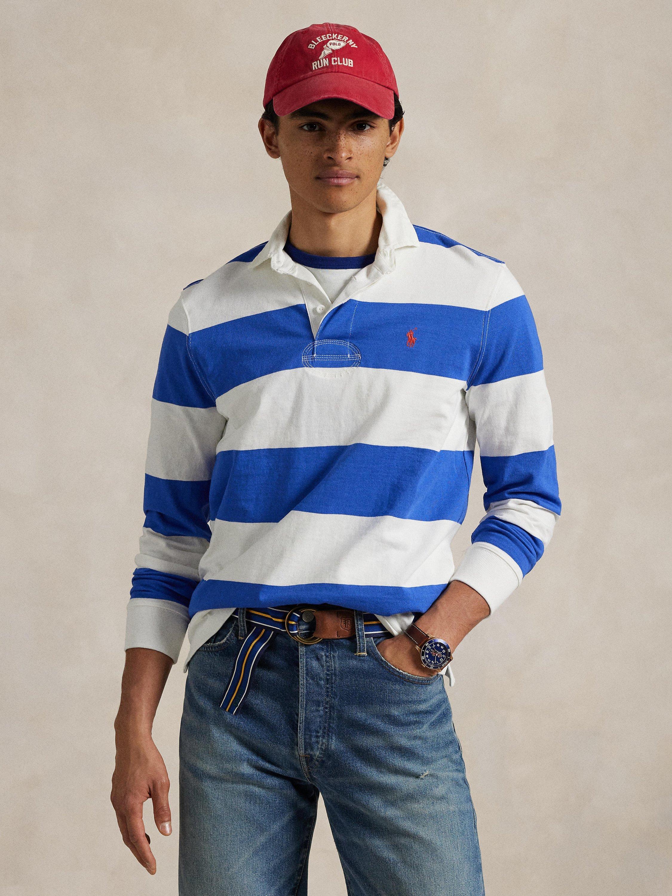 Ralph Lauren Stripe Regular Fit Iconic Rugby Shirt, New Iris Blue/White