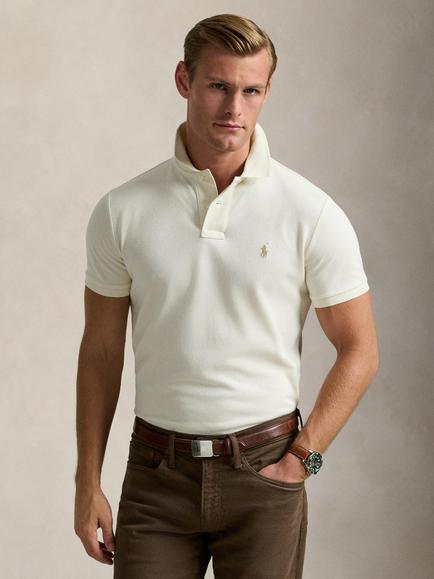 Polo Ralph Lauren Cotton Custom Slim Fit Short Sleeve Polo Shirt, Pment Cream/C8634