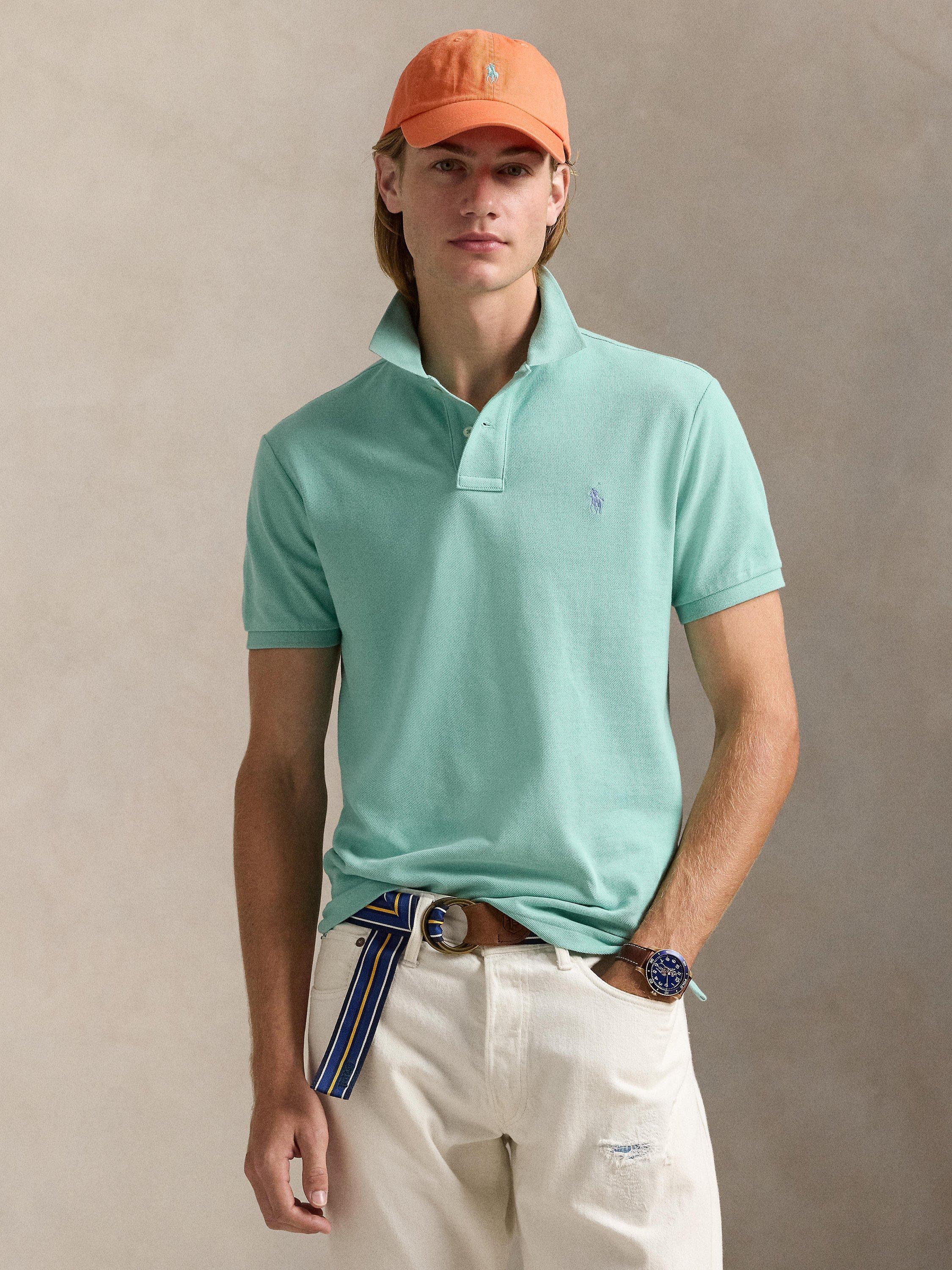 Polo Ralph Lauren Cotton Custom Slim Fit Short Sleeve Polo Shirt, Celadon/C7215