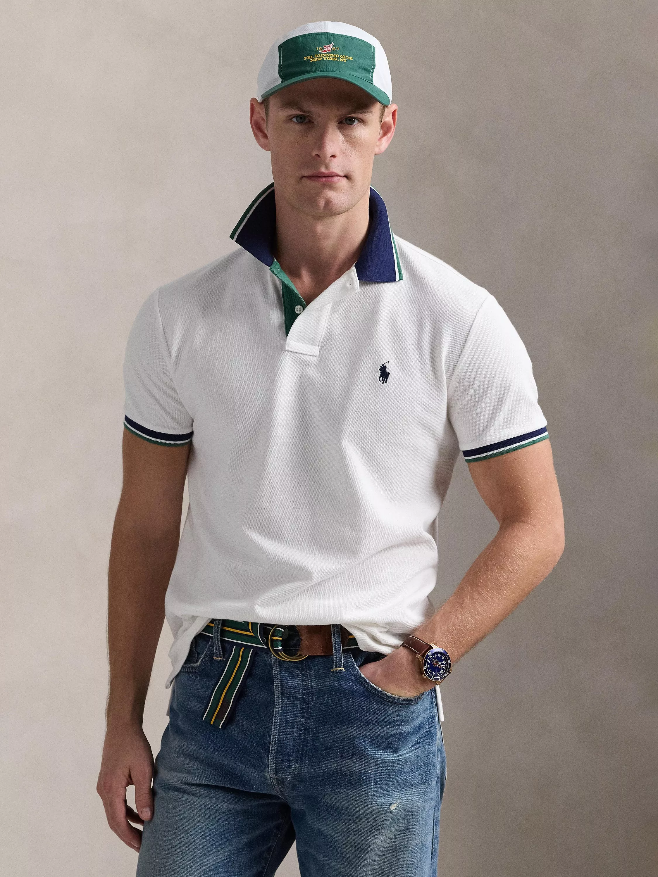 Ralph Lauren Cotton Mesh Polo Shirt, White/Atq Gr/C7927