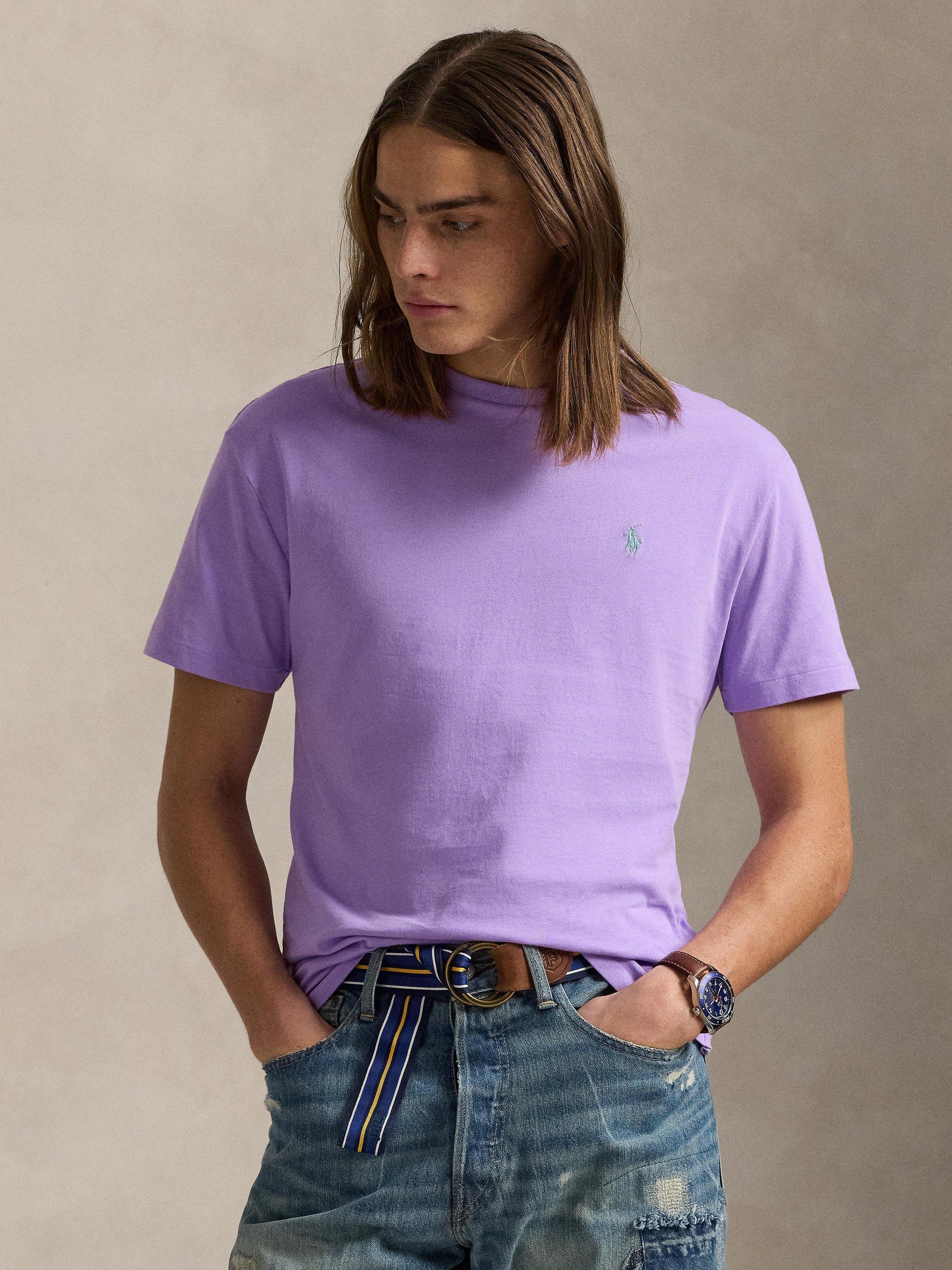 Ralph Lauren Cotton Crew Neck T-Shirt, Aqua Blue, Light Lilac/C5171