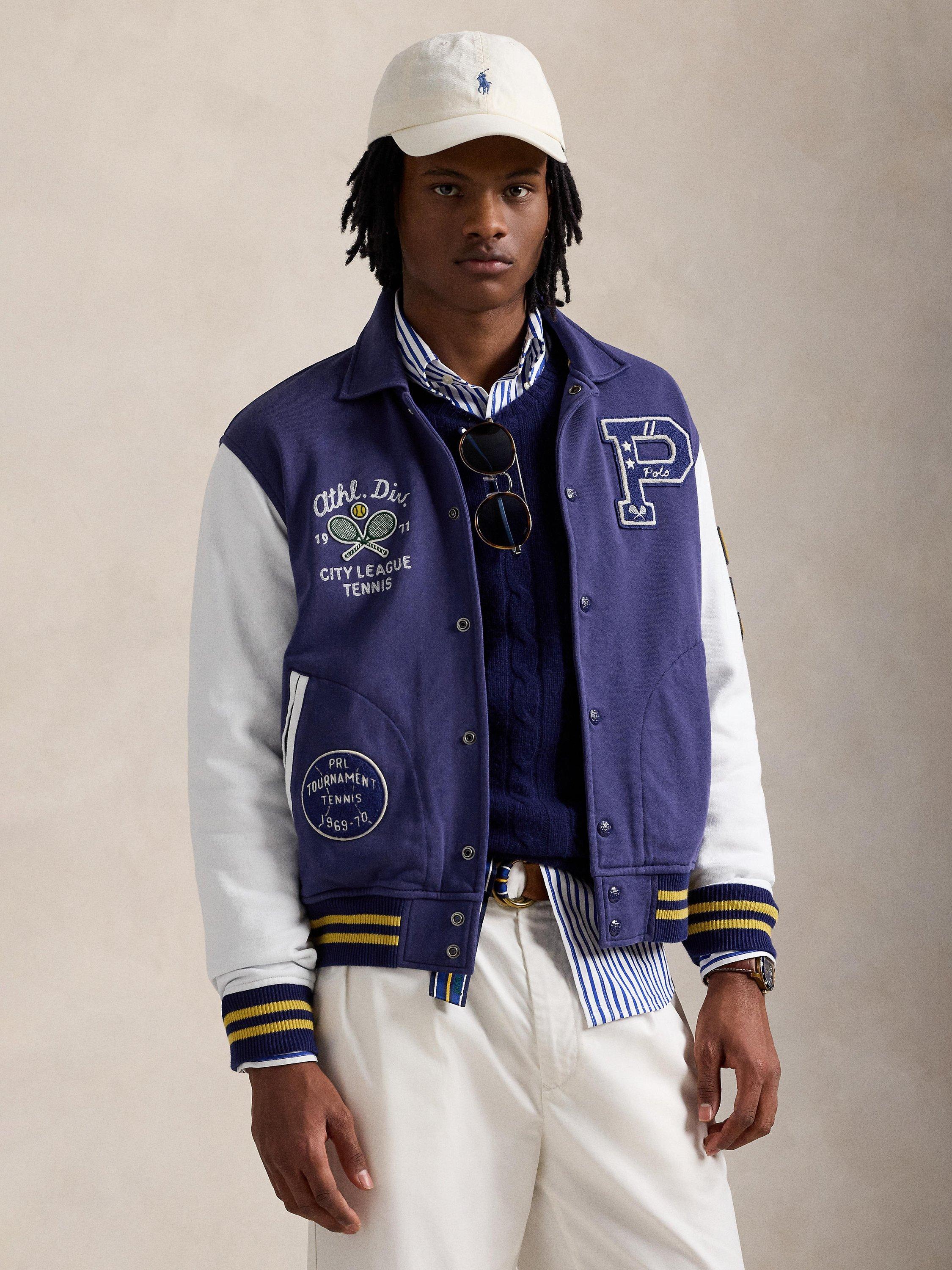 Product image 1 of 6, which shows Polo Ralph Lauren Cotton Blend Varsity Jacket, Fall Royal Multi, S