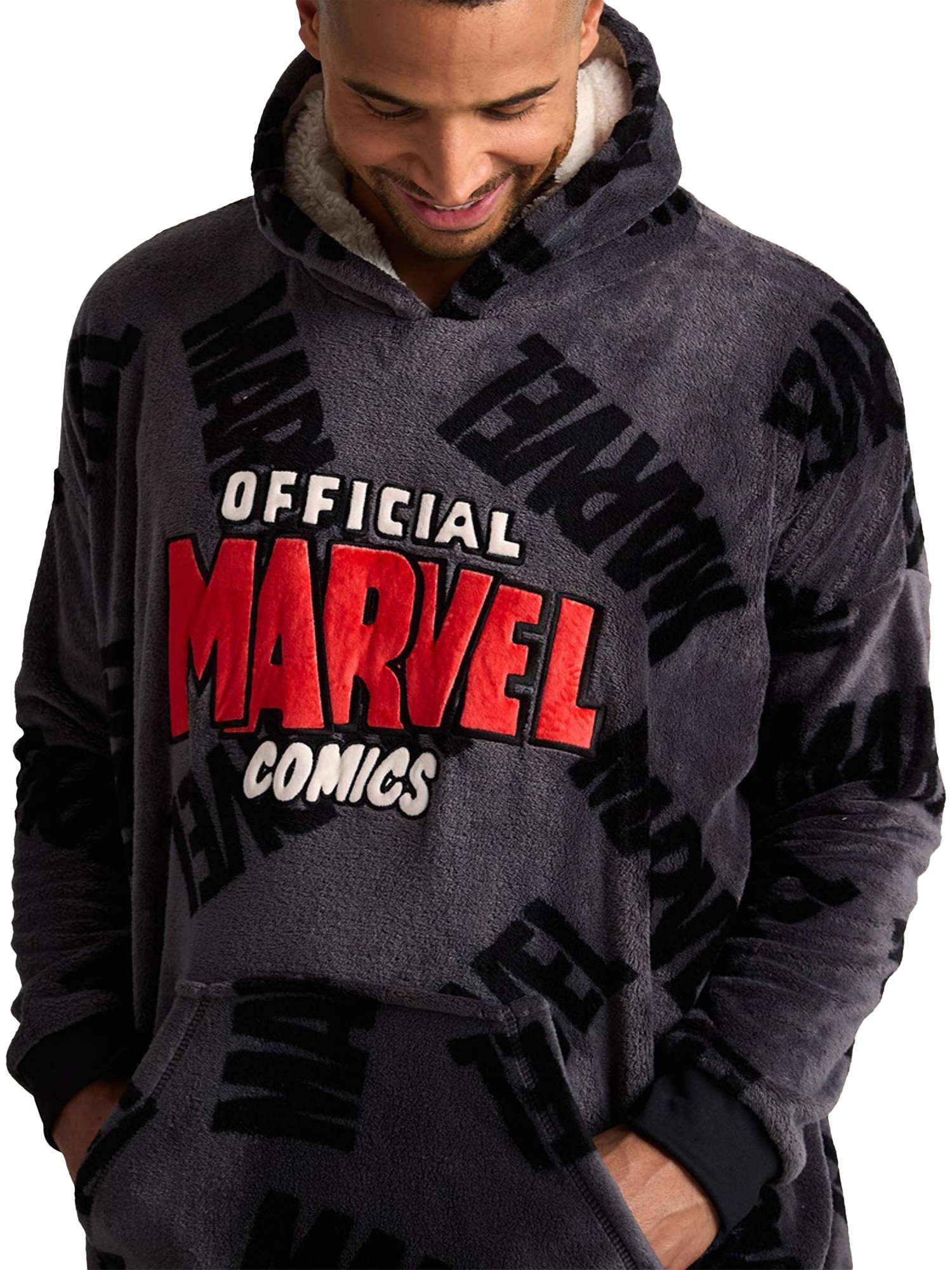 Product image 1 of 4, which shows Brand Thread Marvel Hooded Blanket, Charcoal/Multi, One Size