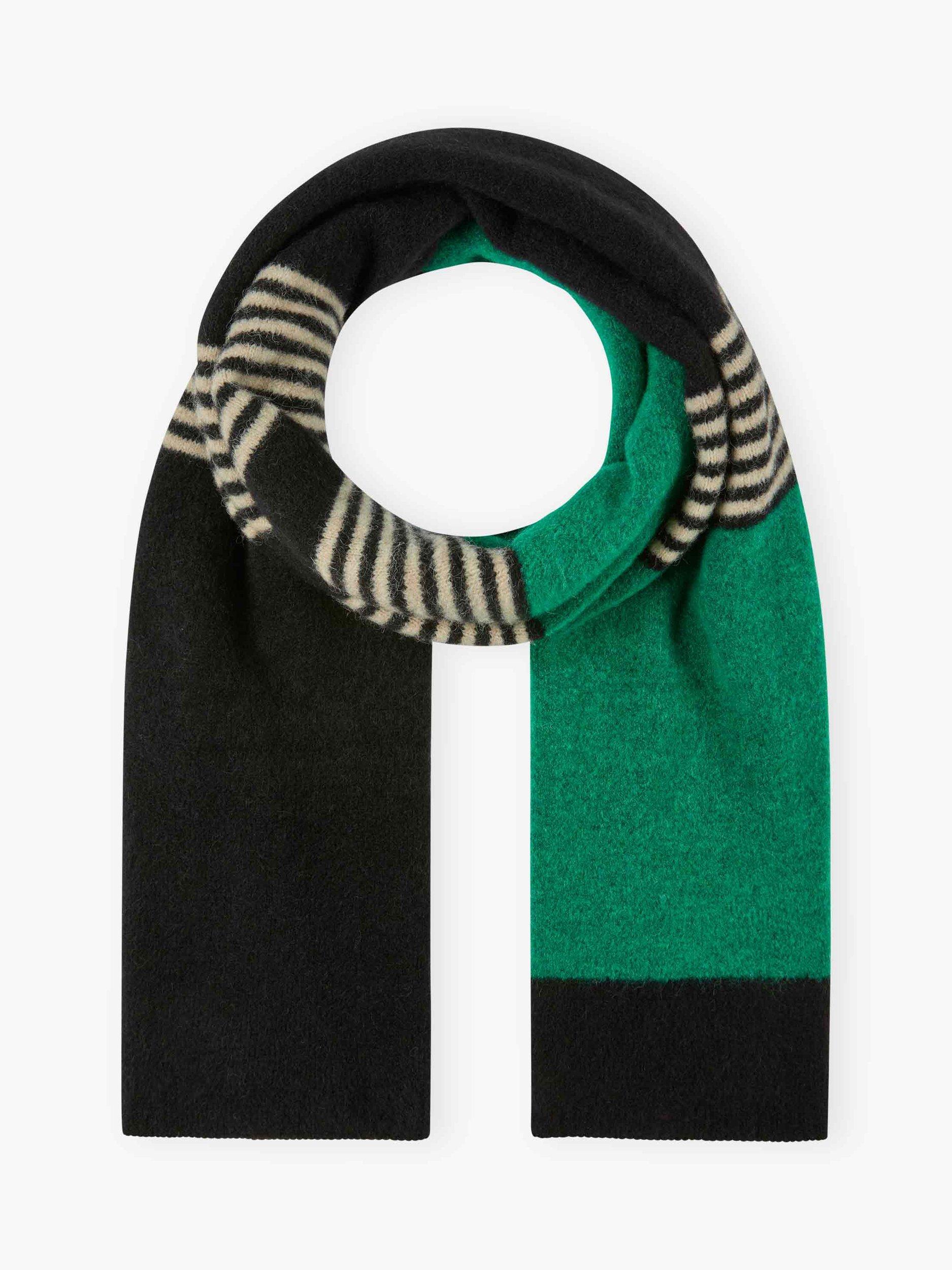 Brora Alpaca Merino Blend Stripe Scarf, Black/Emerald, One Size