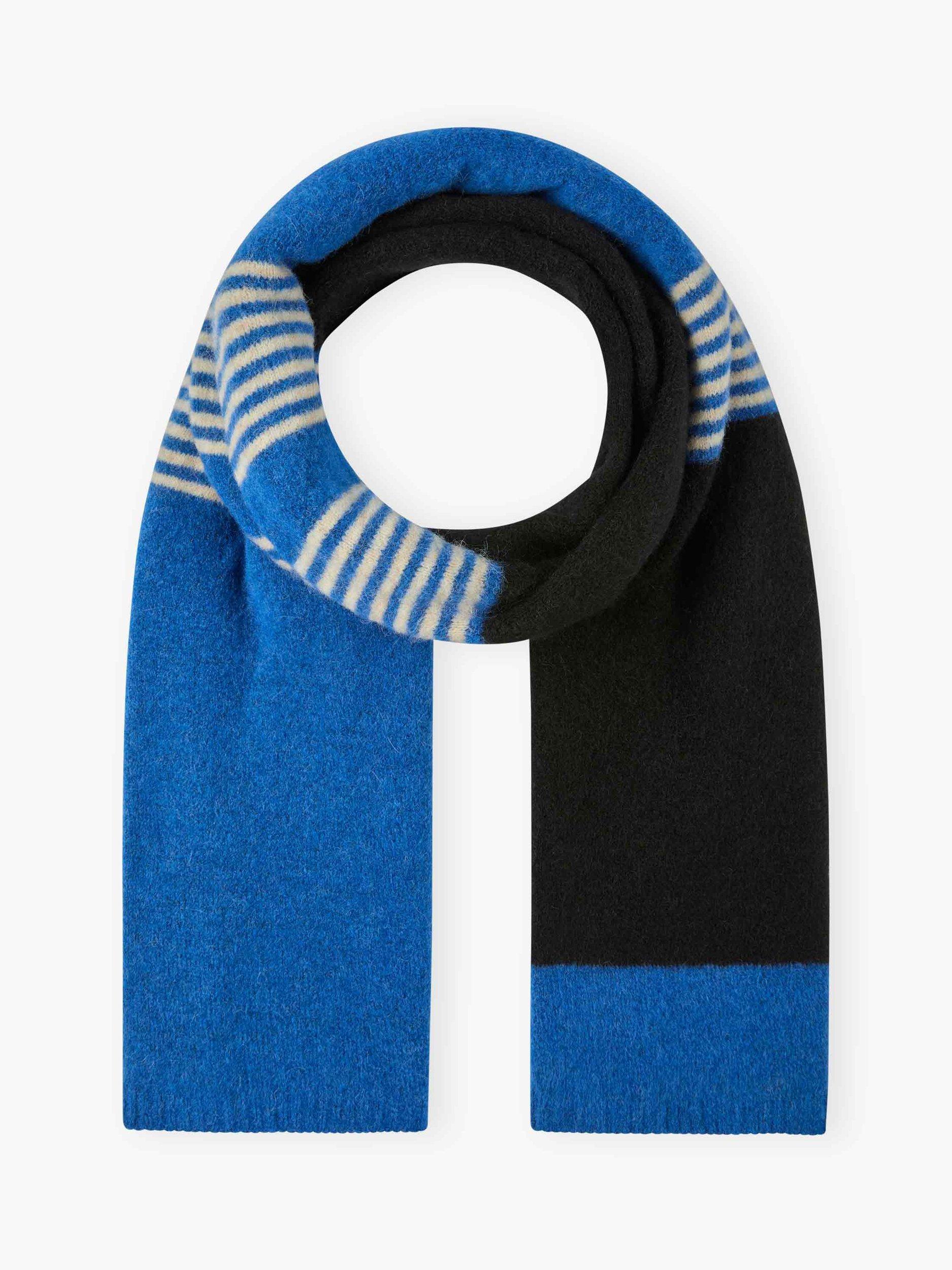 Brora Alpaca Merino Blend Stripe Scarf, Cobalt/Black, One Size