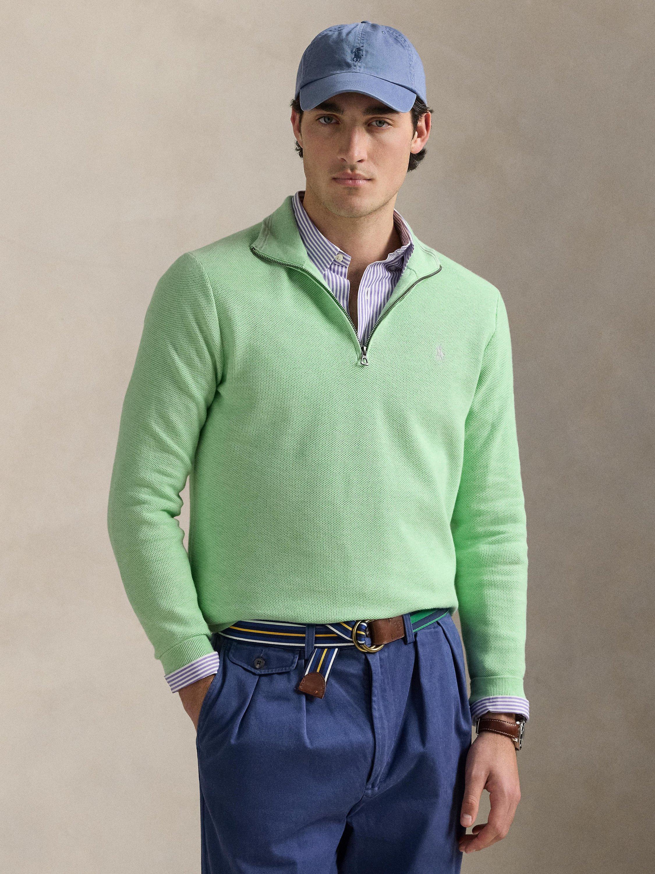 Polo Ralph Lauren Cotton Half-Zip Knit Jumper, Artichoke Green Hthr