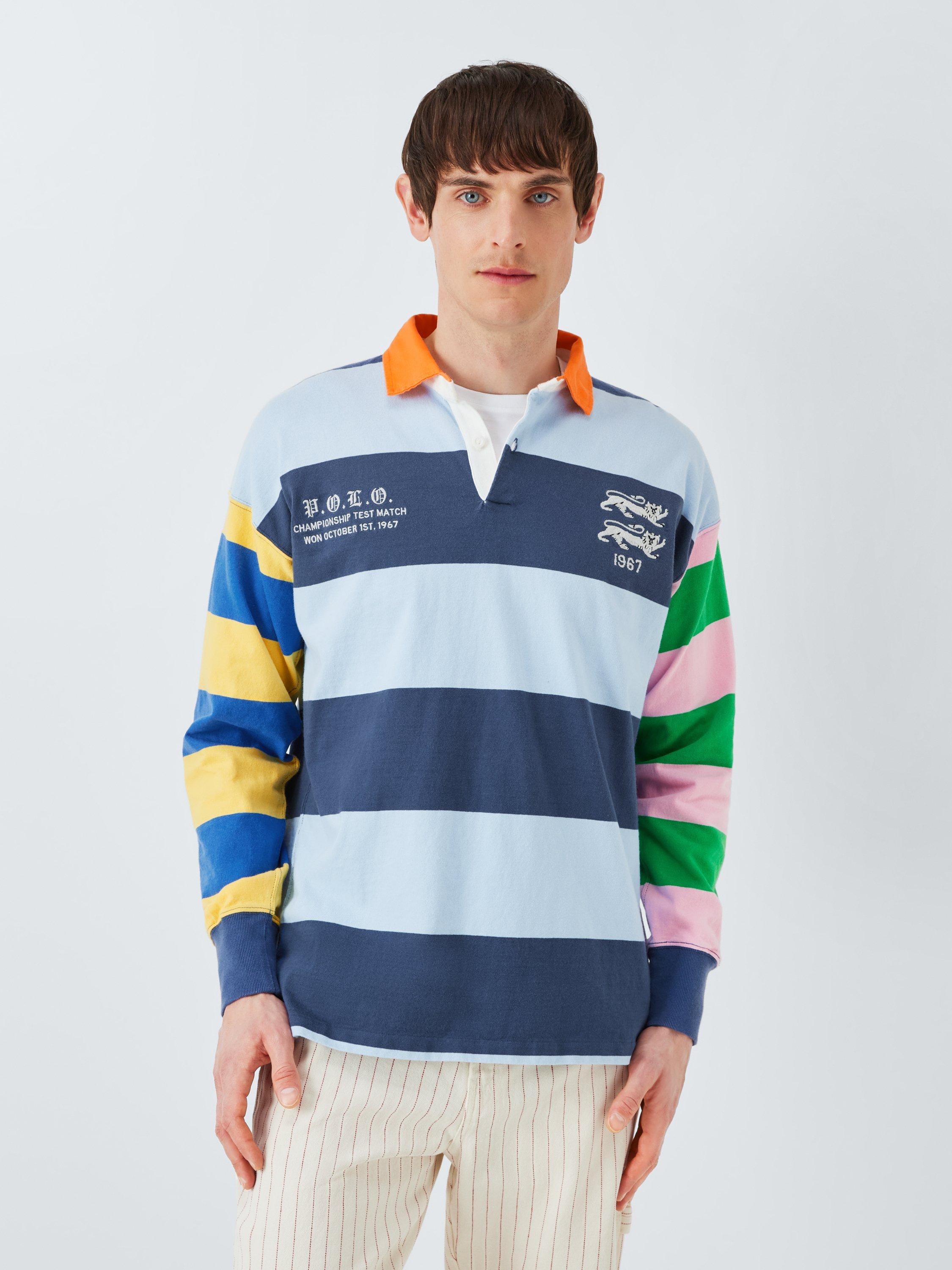 Polo Ralph Lauren Multi Stripe Rugby Shirt, Blue/Multi