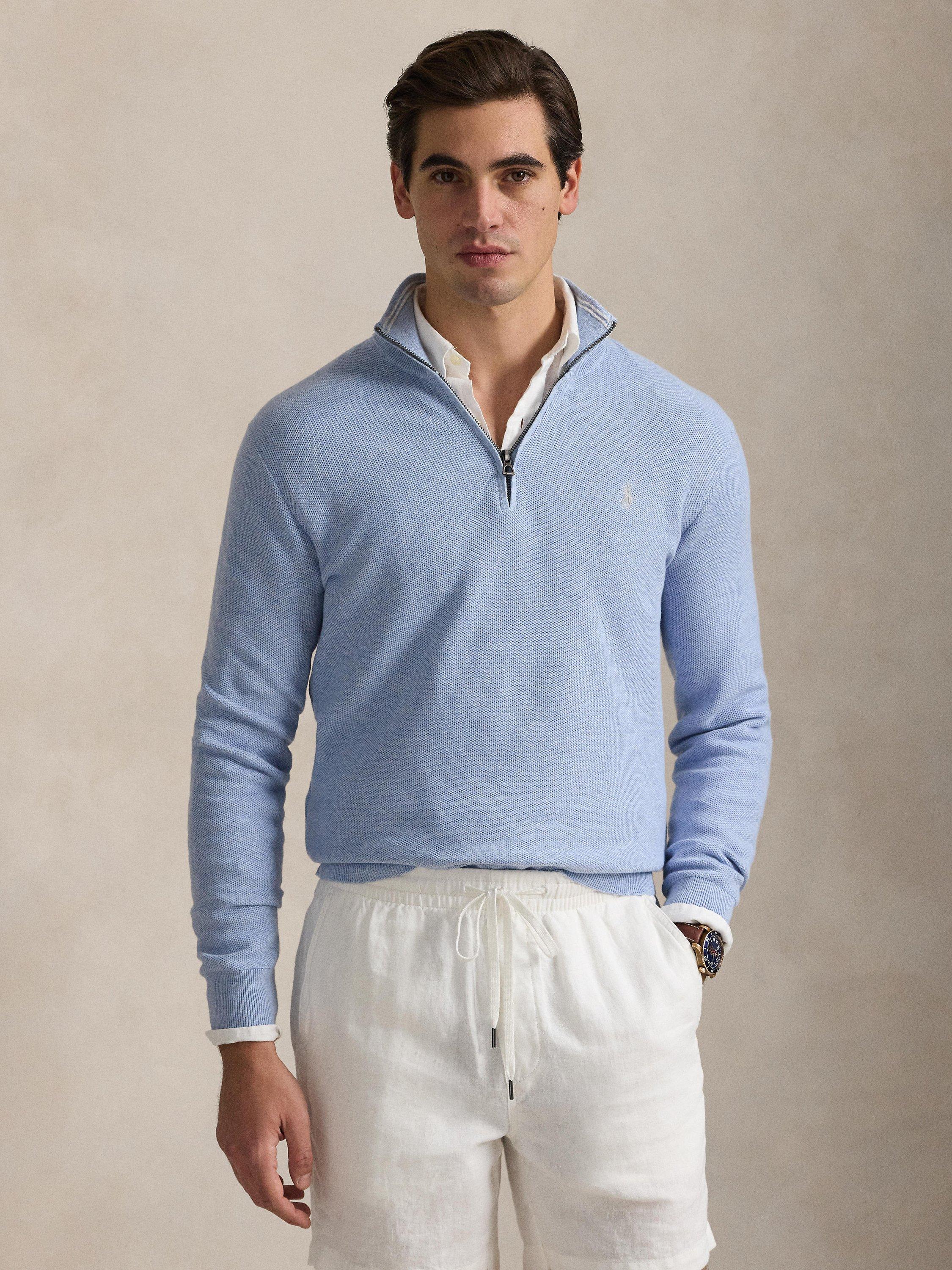 Polo Ralph Lauren Cotton Half-Zip Knit Jumper, Blue Hyacinth Hthr