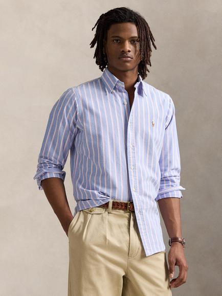 Ralph Lauren Stripe Cotton Regular Fit Oxford Shirt, Blue/Pink, 259a Blue/Pink