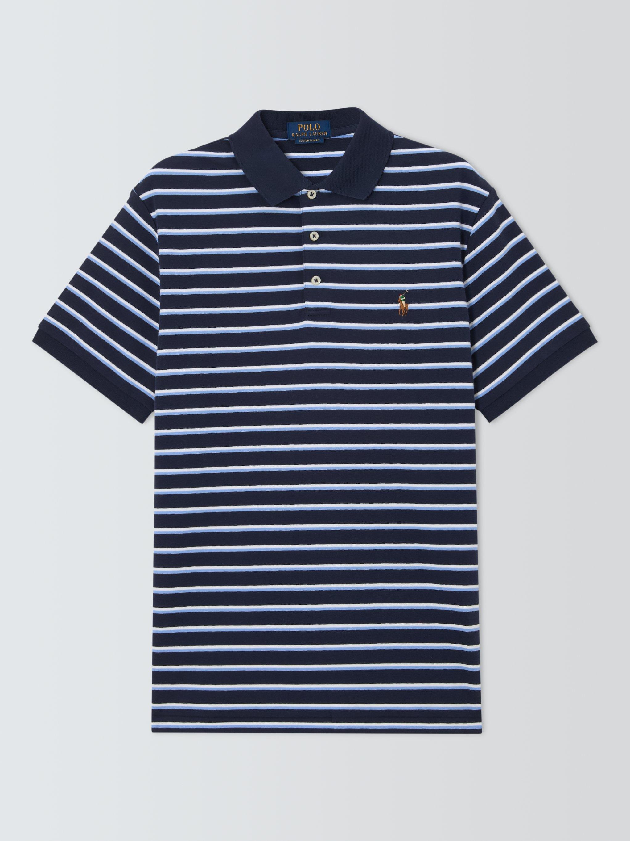 Product image 1 of 1, which shows Ralph Lauren Short Sleeve Stripe Cotton Polo Shirt, Refined Navy Multi, S